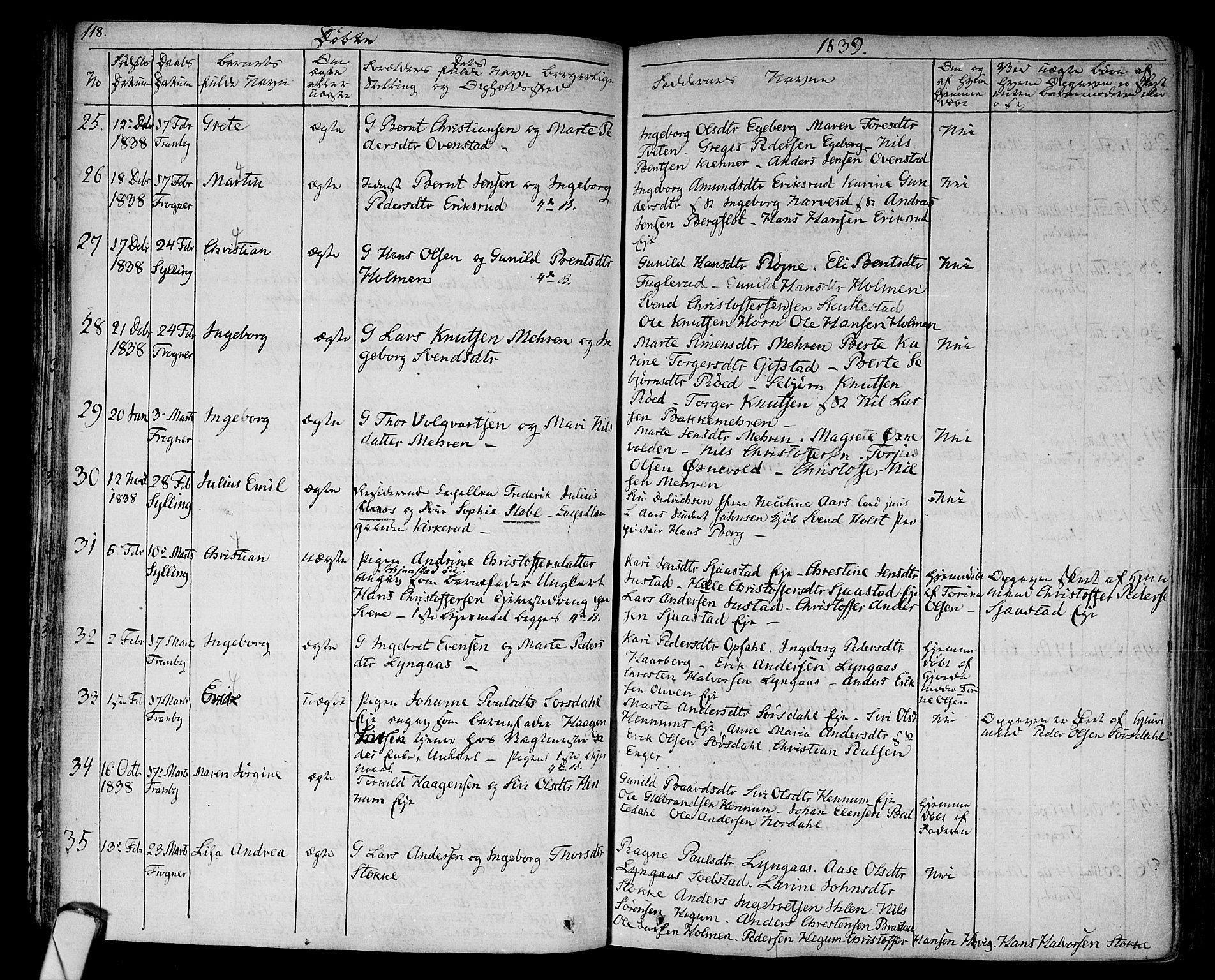 Lier kirkebøker, AV/SAKO-A-230/F/Fa/L0010: Ministerialbok nr. I 10, 1827-1843, s. 118