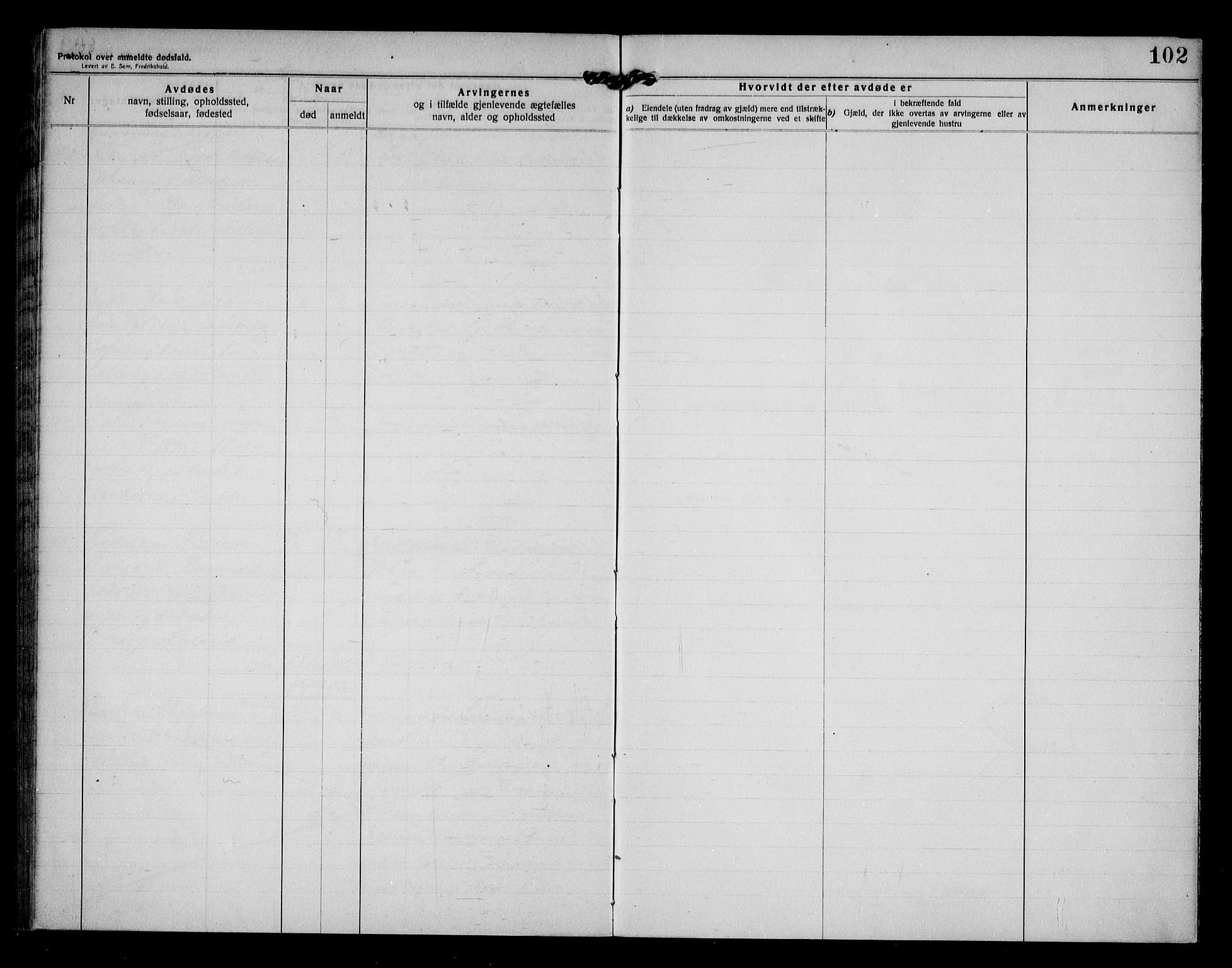 Eidsberg lensmannskontor, SAO/A-10079/H/Ha/Haa/L0002: Dødsfallsprotokoll, 1918-1924, s. 102
