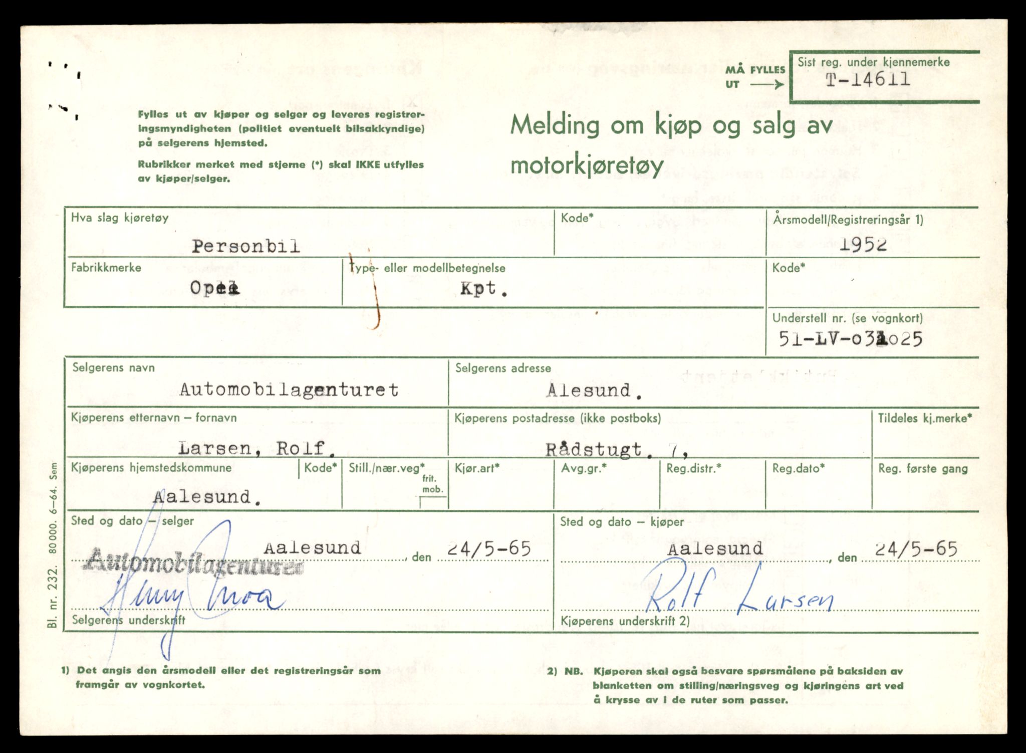 Møre og Romsdal vegkontor - Ålesund trafikkstasjon, AV/SAT-A-4099/F/Fe/L0047: Registreringskort for kjøretøy T 14580 - T 14720, 1927-1998, s. 845