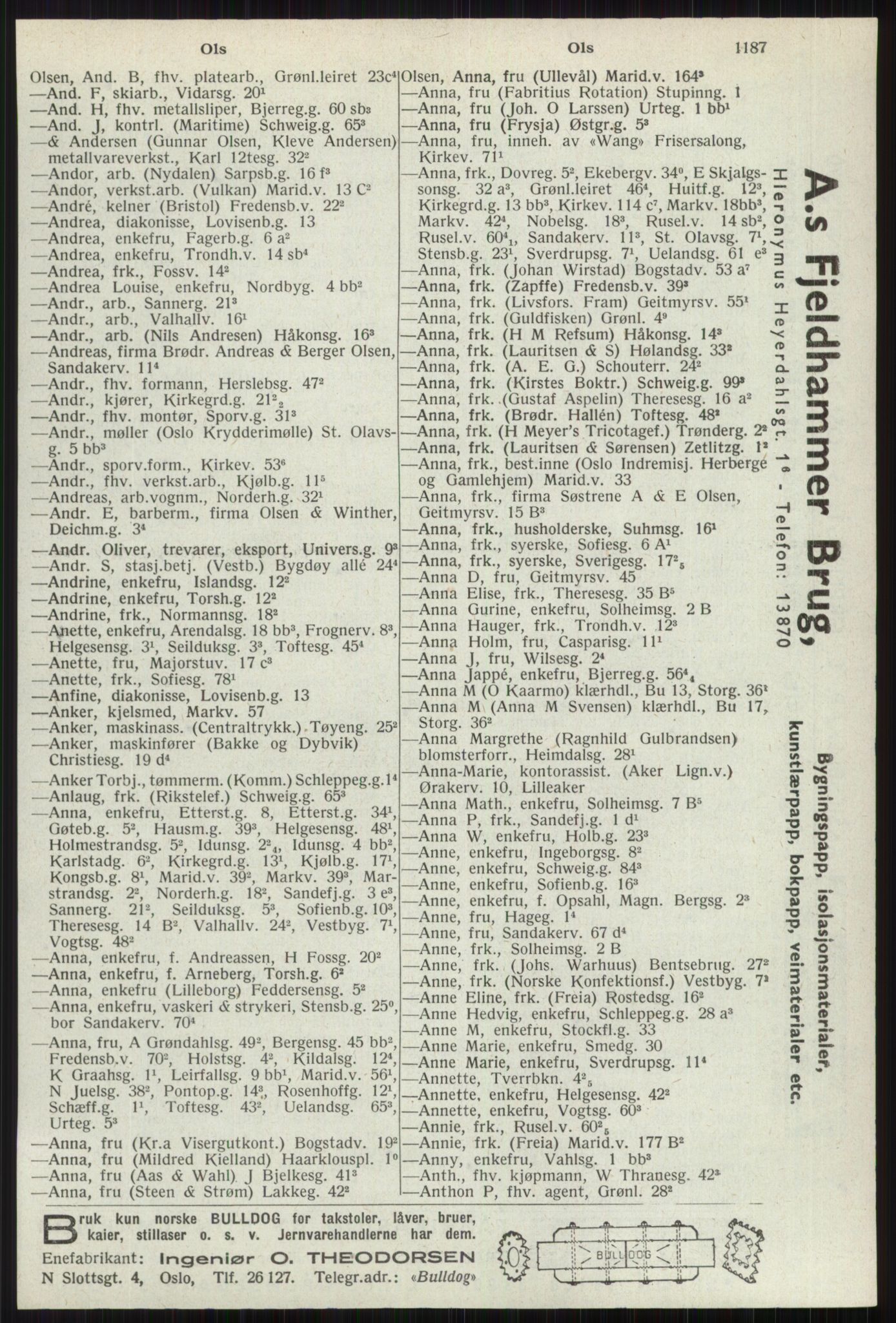 Kristiania/Oslo adressebok, PUBL/-, 1941, s. 1187