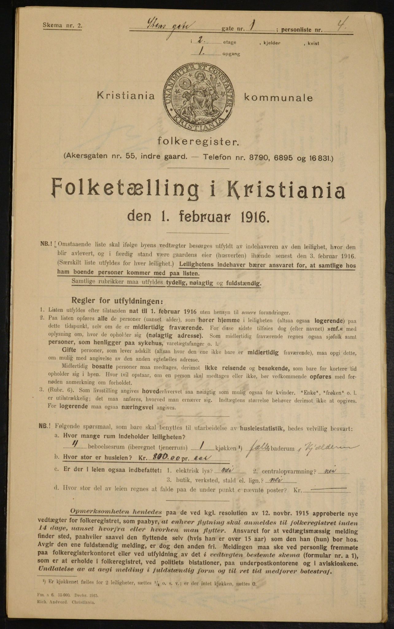 OBA, Kommunal folketelling 1.2.1916 for Kristiania, 1916, s. 104460