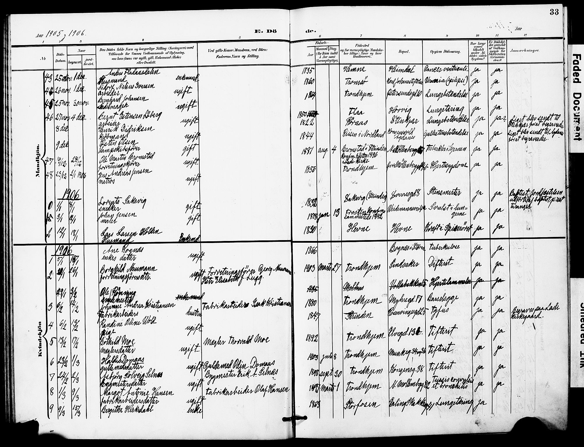 Ministerialprotokoller, klokkerbøker og fødselsregistre - Sør-Trøndelag, AV/SAT-A-1456/628/L0483: Ministerialbok nr. 628A01, 1902-1920, s. 33