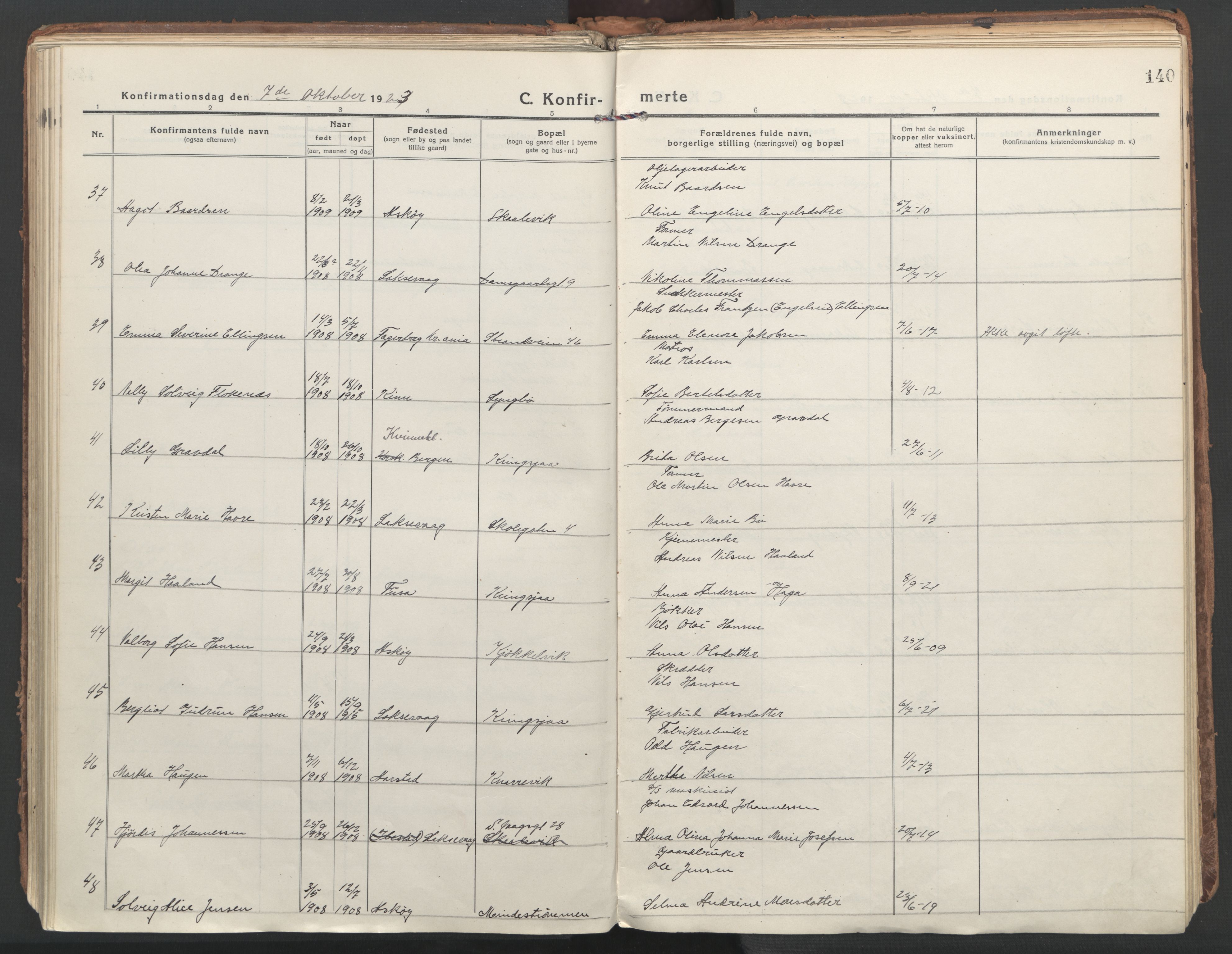 Laksevåg Sokneprestembete, AV/SAB-A-76501/H/Ha/Haa/Haaa/L0002: Ministerialbok nr. A 2, 1917-1927, s. 140