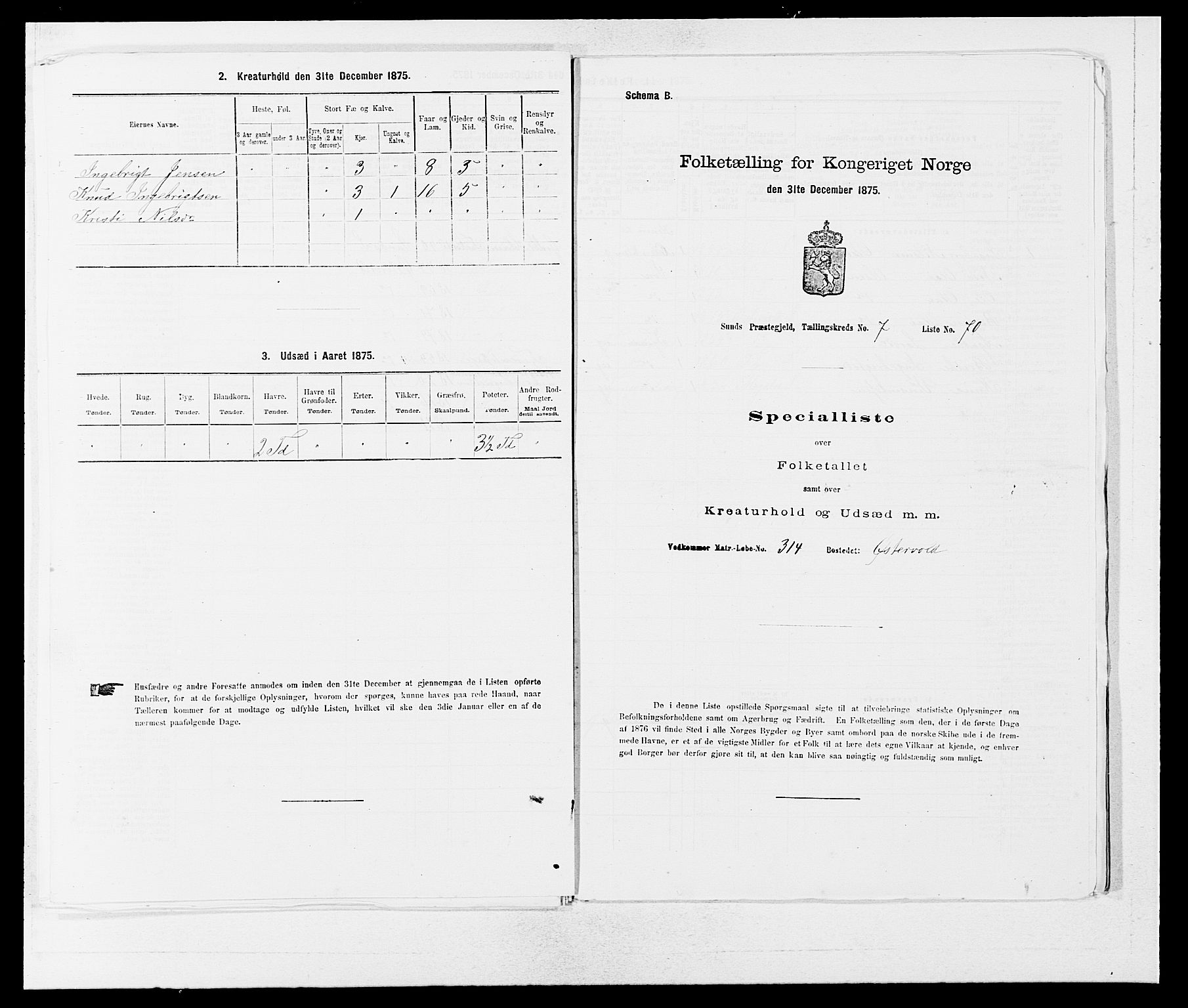 SAB, Folketelling 1875 for 1245P Sund prestegjeld, 1875, s. 814