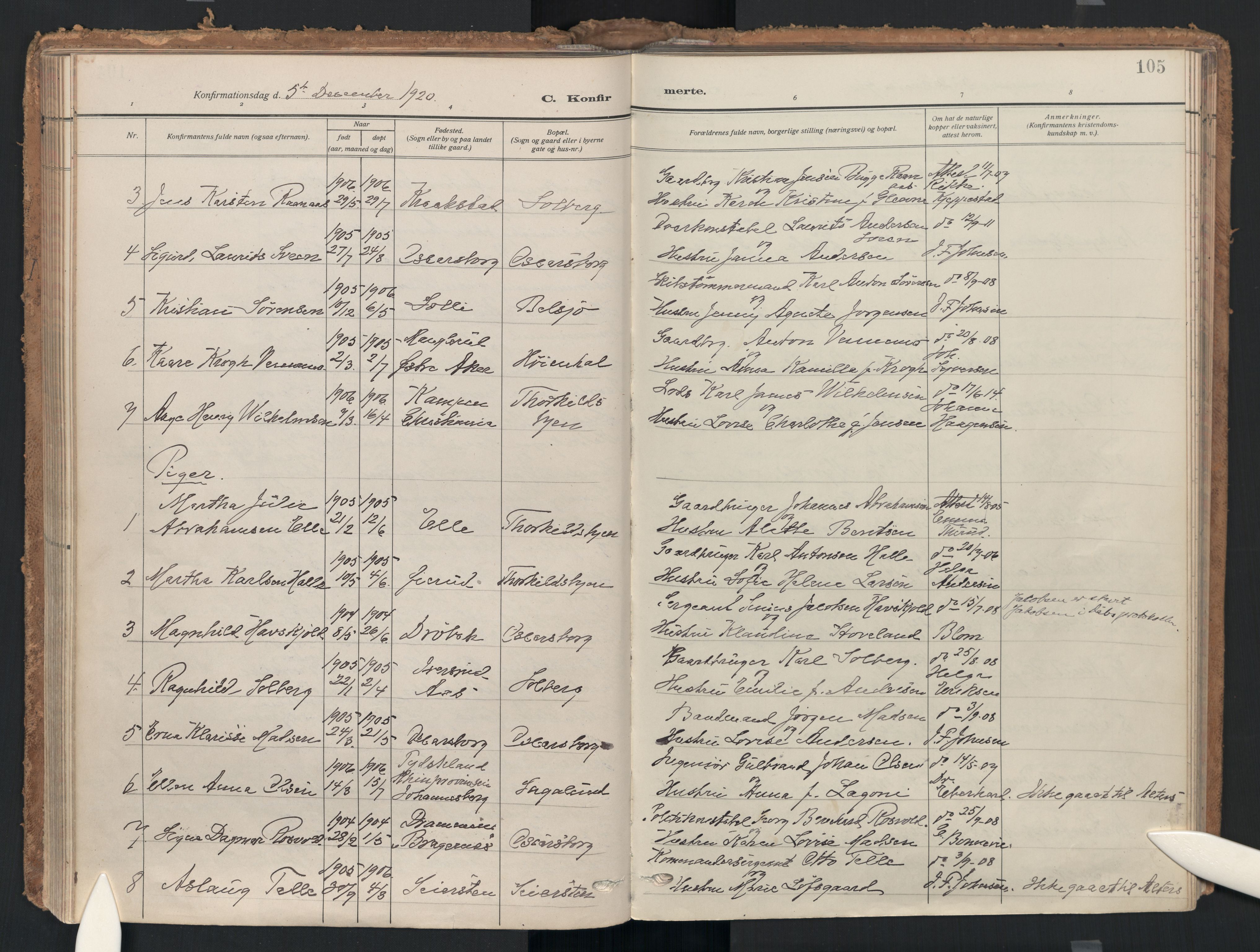 Drøbak prestekontor Kirkebøker, AV/SAO-A-10142a/F/Fc/L0004: Ministerialbok nr. III 4, 1919-1935, s. 105