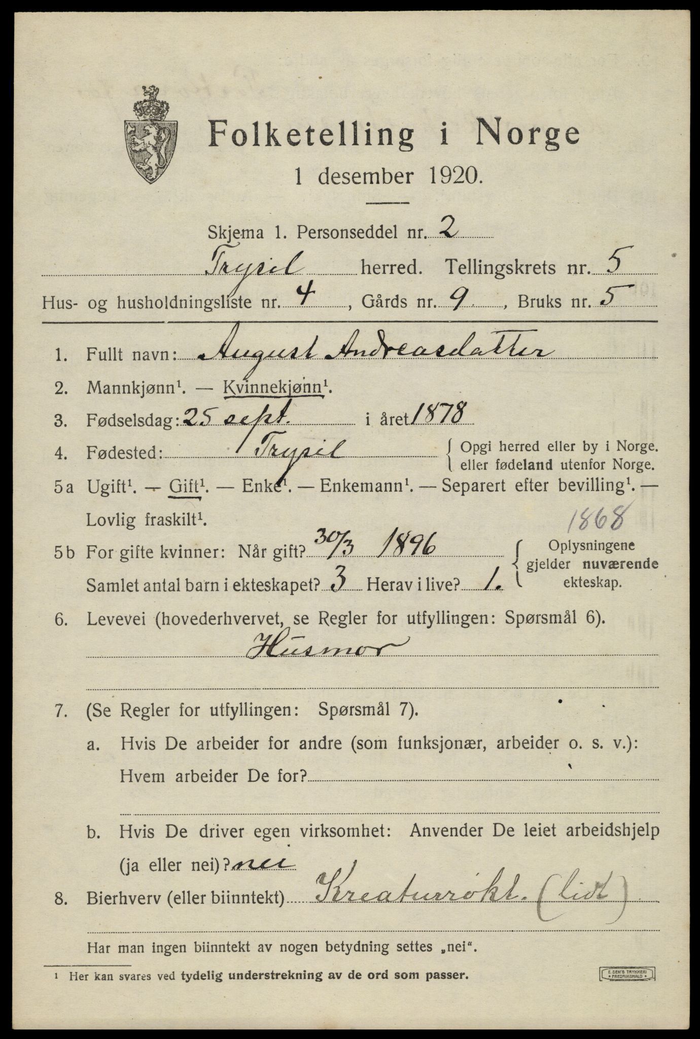 SAH, Folketelling 1920 for 0428 Trysil herred, 1920, s. 4353
