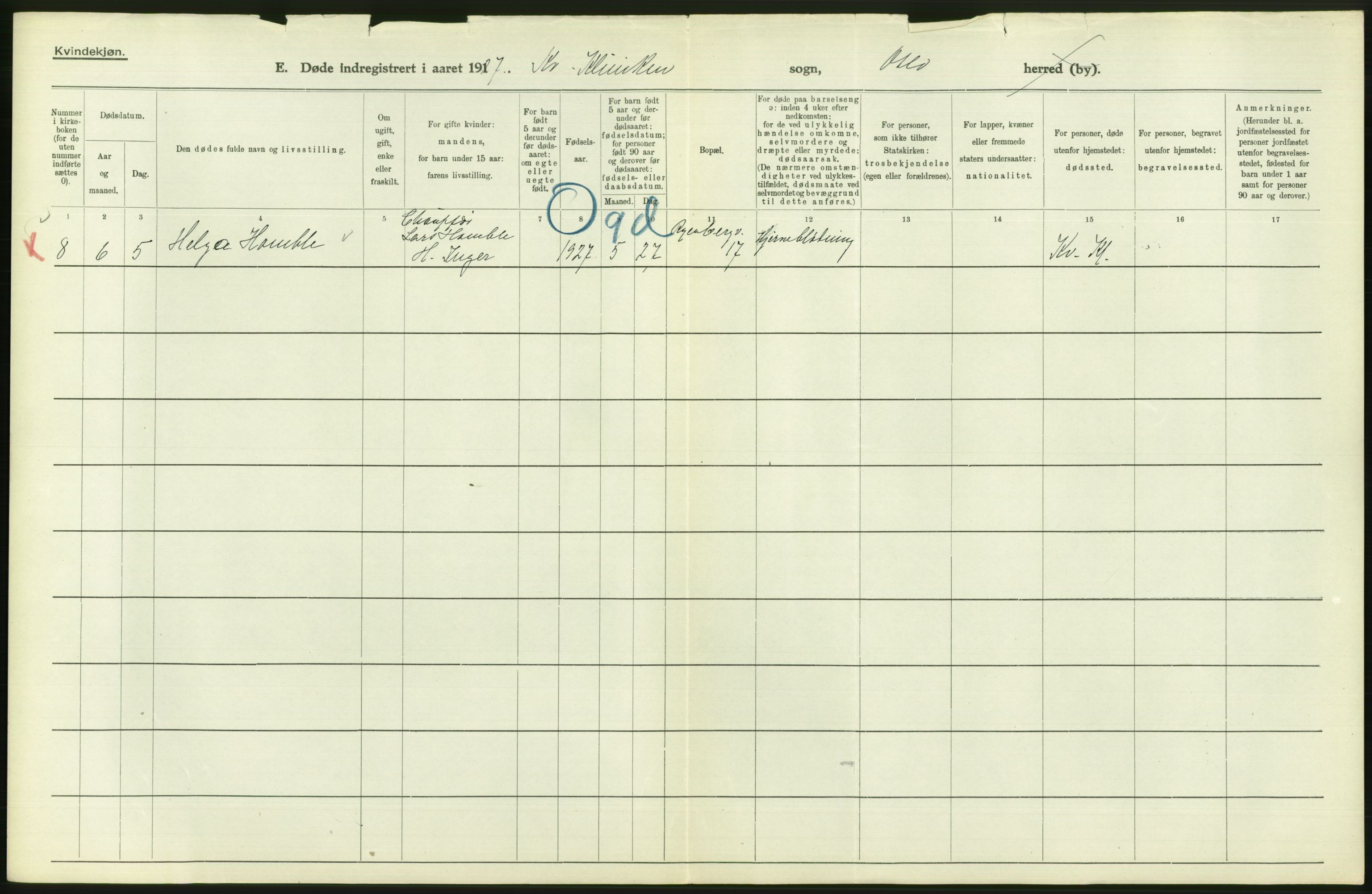 Statistisk sentralbyrå, Sosiodemografiske emner, Befolkning, AV/RA-S-2228/D/Df/Dfc/Dfcg/L0010: Oslo: Døde kvinner, dødfødte, 1927, s. 614