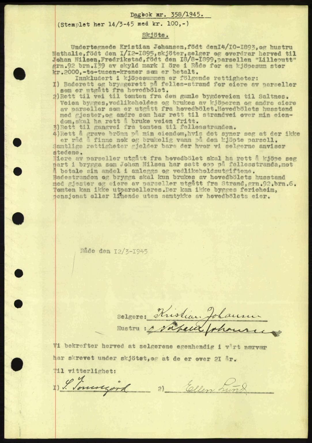 Moss sorenskriveri, SAO/A-10168: Pantebok nr. A13, 1944-1945, Dagboknr: 358/1945