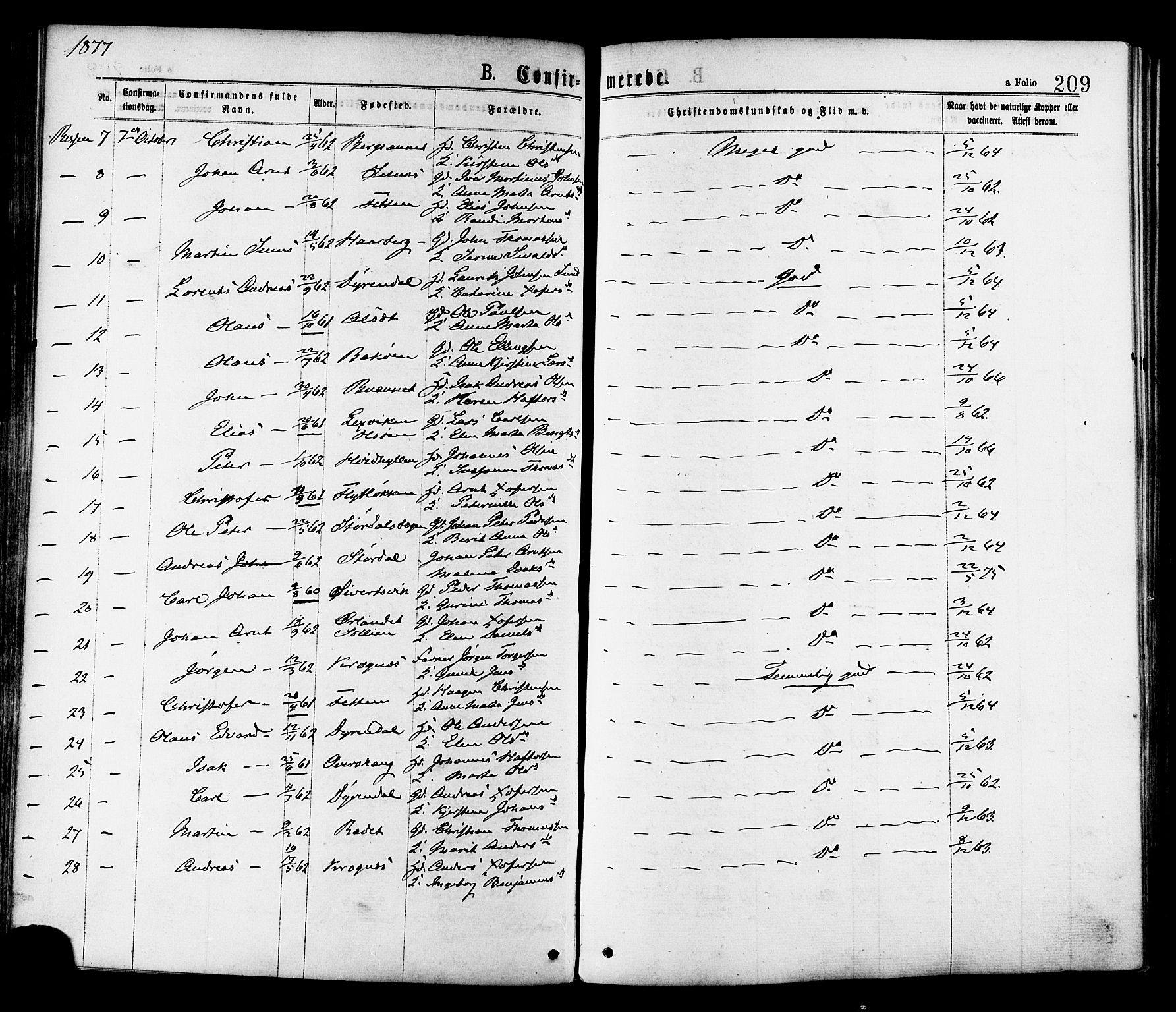 Ministerialprotokoller, klokkerbøker og fødselsregistre - Sør-Trøndelag, SAT/A-1456/646/L0613: Ministerialbok nr. 646A11, 1870-1884, s. 209