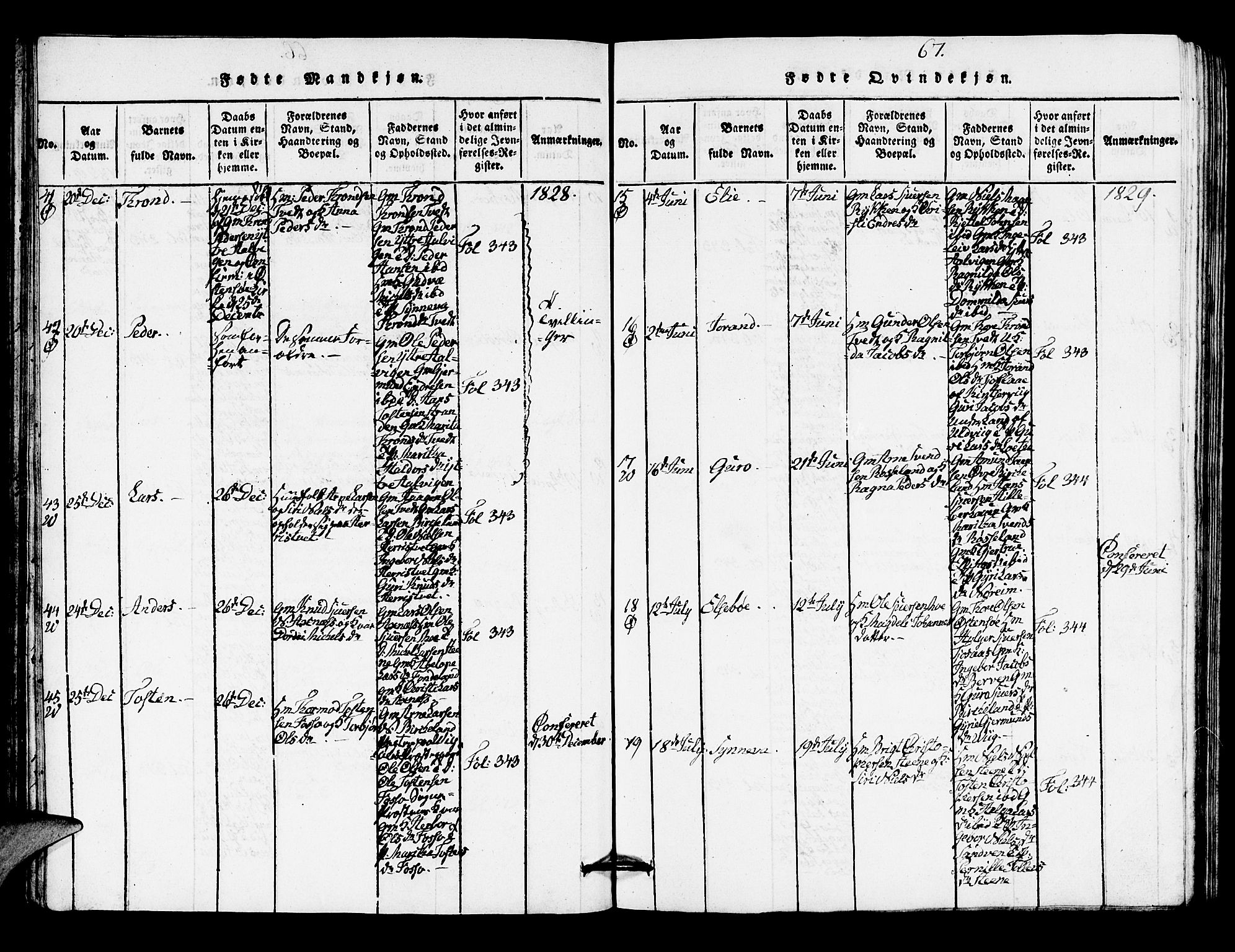 Kvam sokneprestembete, AV/SAB-A-76201/H/Hab: Klokkerbok nr. A 1, 1818-1832, s. 67