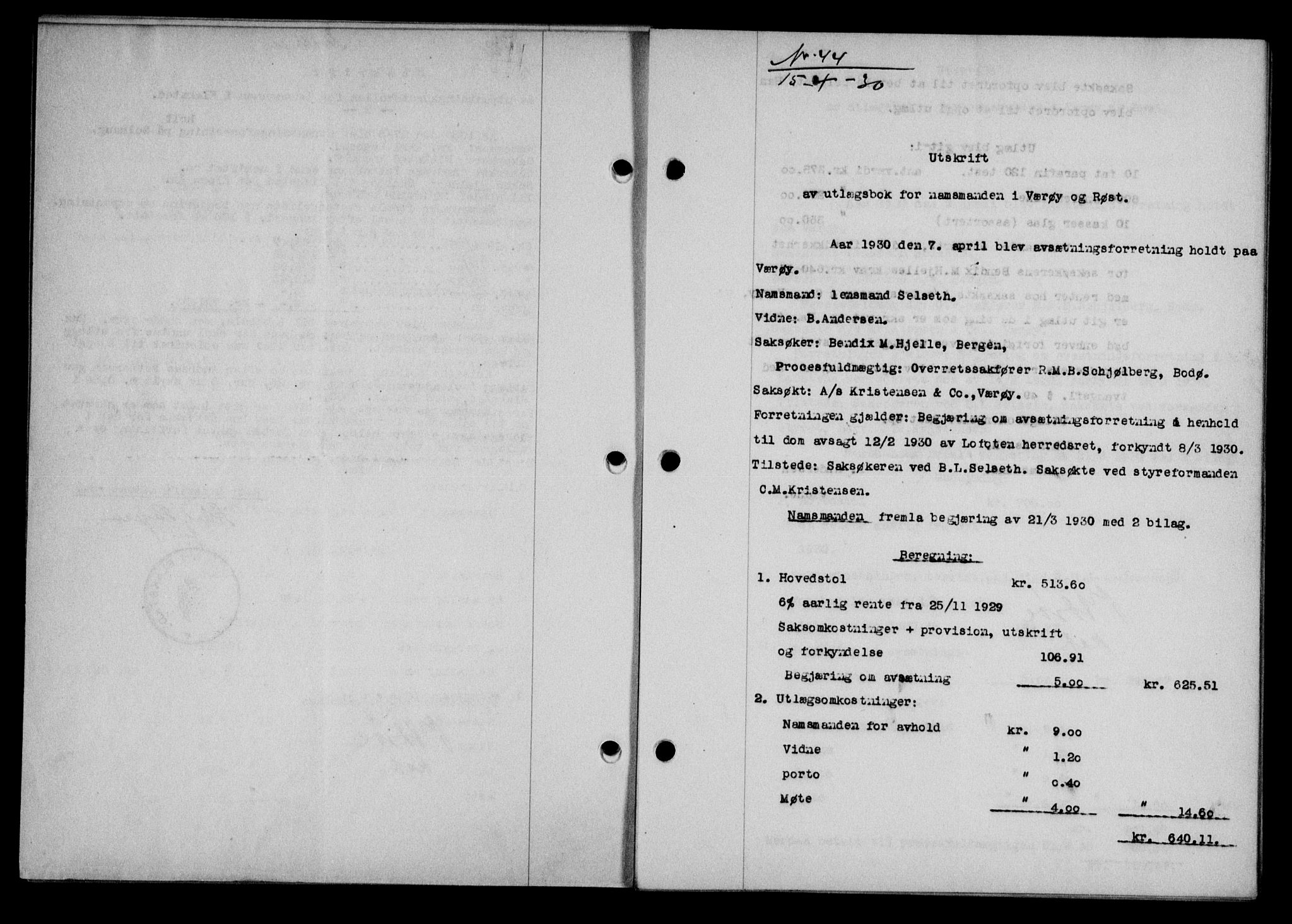 Lofoten sorenskriveri, SAT/A-0017/1/2/2C/L0021b: Pantebok nr. 21b, 1930-1930, Tingl.dato: 15.04.1930