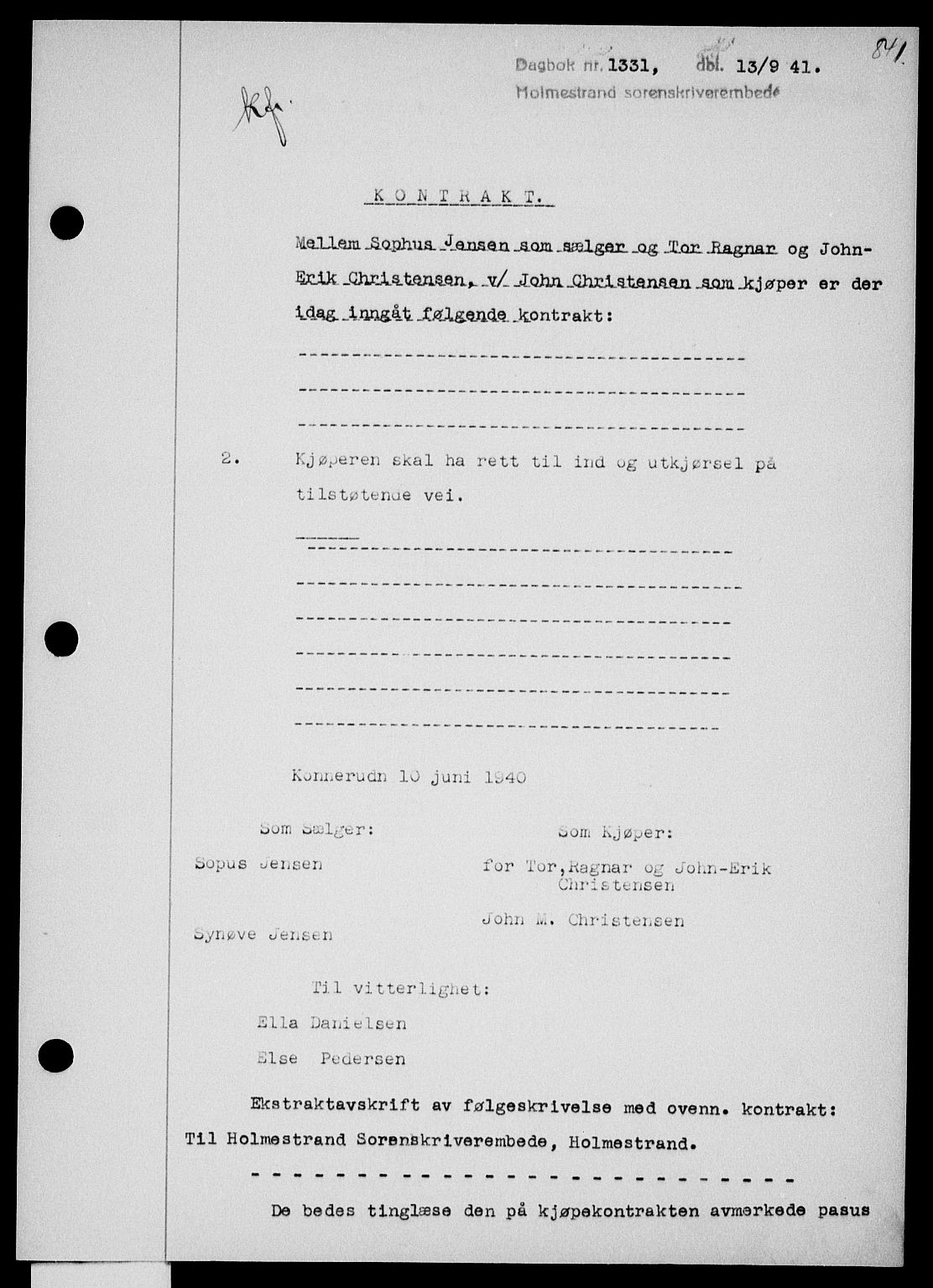 Holmestrand sorenskriveri, SAKO/A-67/G/Ga/Gaa/L0053: Pantebok nr. A-53, 1941-1941, Dagboknr: 1331/1941
