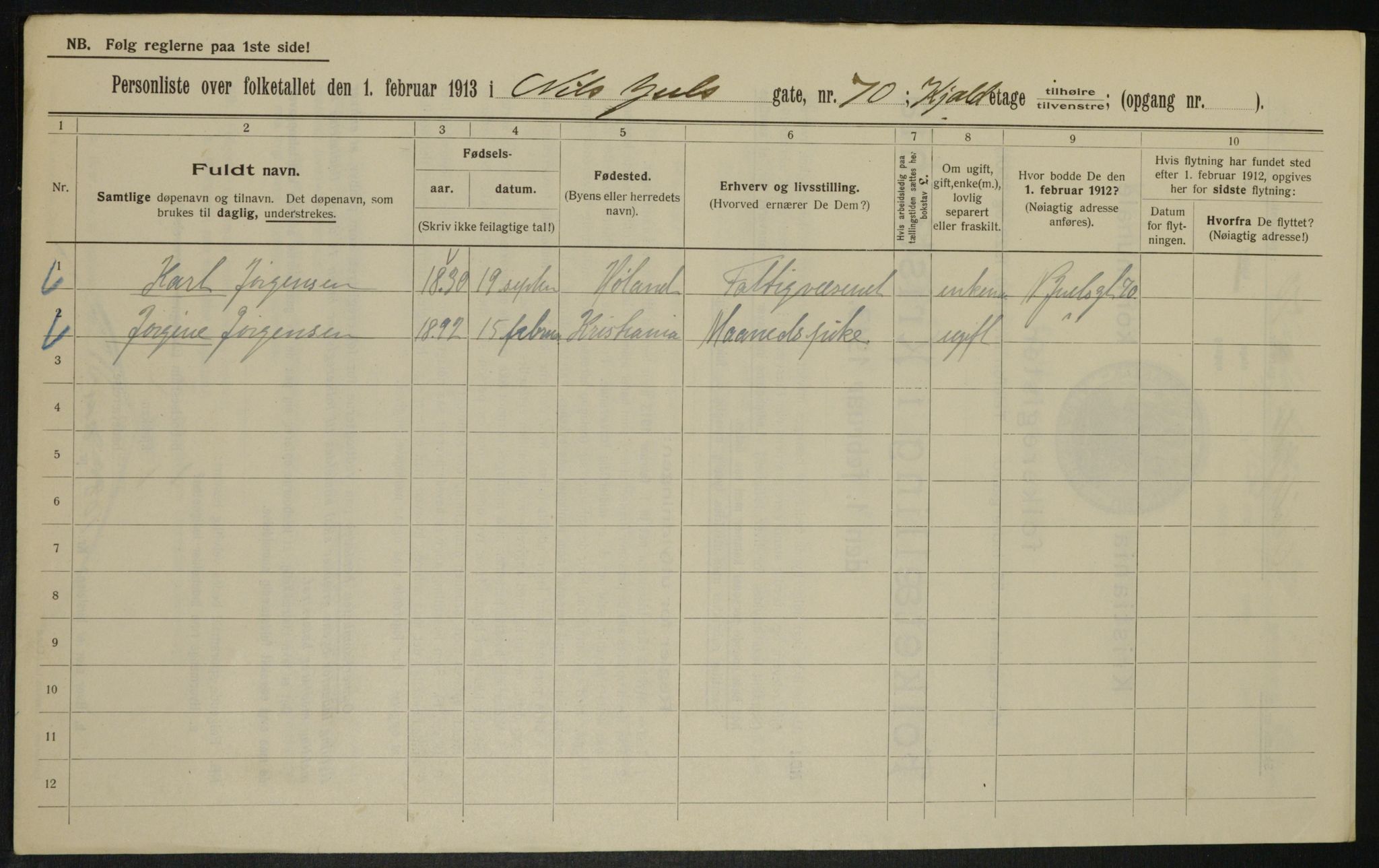OBA, Kommunal folketelling 1.2.1913 for Kristiania, 1913, s. 70936