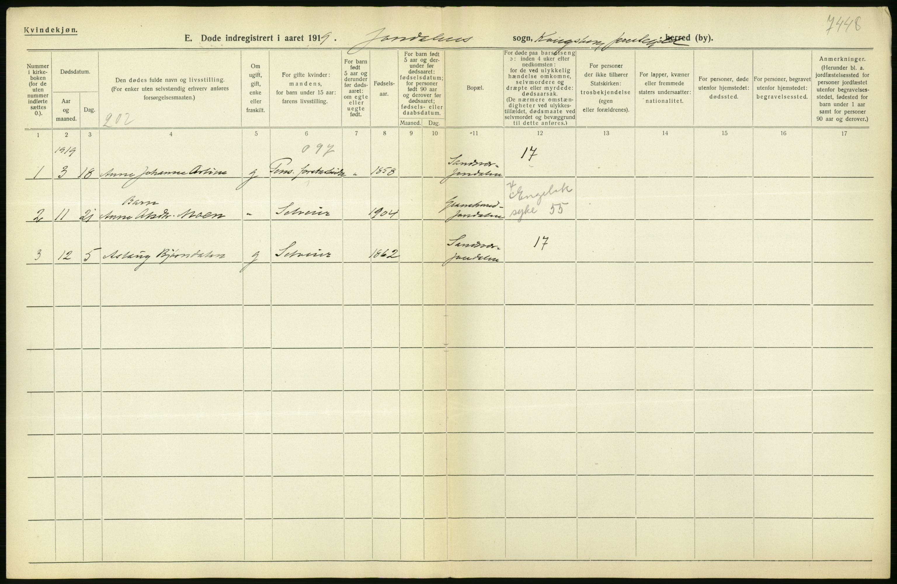 Statistisk sentralbyrå, Sosiodemografiske emner, Befolkning, AV/RA-S-2228/D/Df/Dfb/Dfbi/L0018: Buskerud fylke: Døde. Bygder og byer., 1919, s. 156