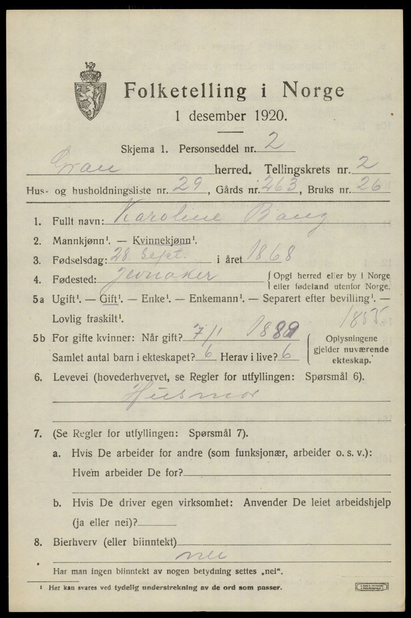 SAH, Folketelling 1920 for 0534 Gran herred, 1920, s. 3476