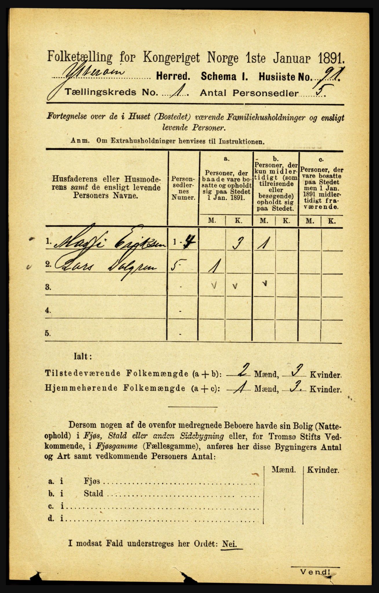 RA, Folketelling 1891 for 1722 Ytterøy herred, 1891, s. 103