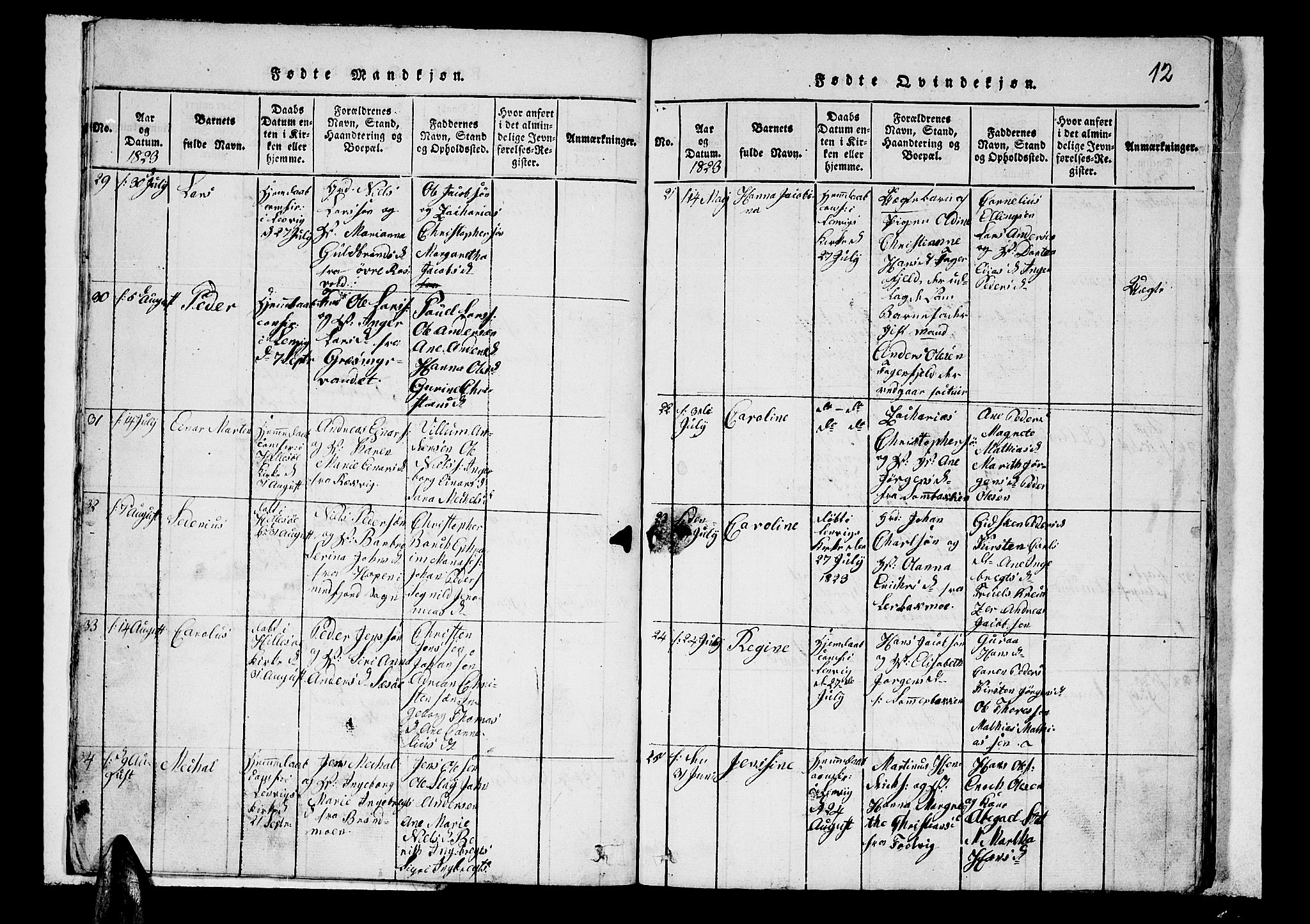Lenvik sokneprestembete, AV/SATØ-S-1310/H/Ha/Hab/L0001klokker: Klokkerbok nr. 1, 1822-1837, s. 12