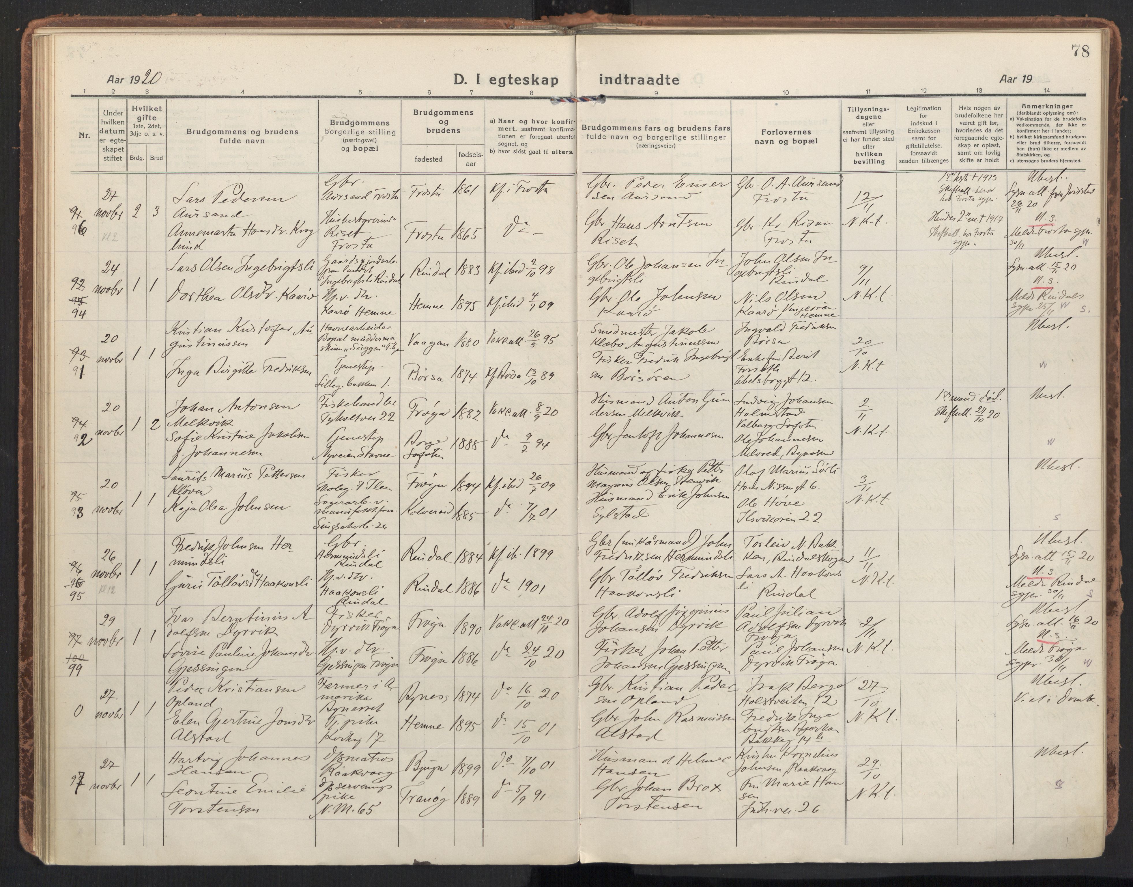 Ministerialprotokoller, klokkerbøker og fødselsregistre - Sør-Trøndelag, AV/SAT-A-1456/604/L0206: Ministerialbok nr. 604A26, 1917-1931, s. 78