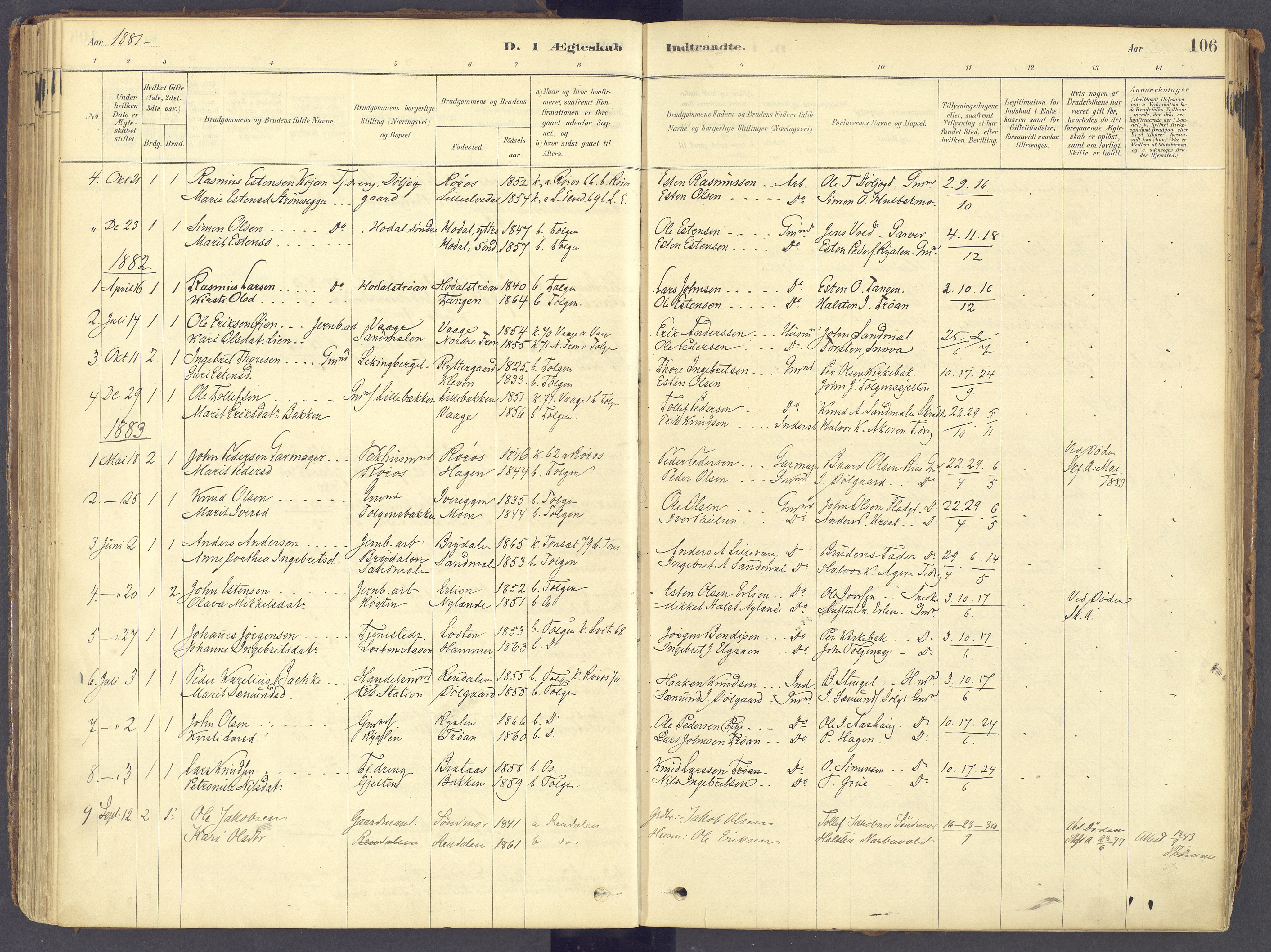 Tolga prestekontor, AV/SAH-PREST-062/K/L0011: Ministerialbok nr. 11, 1877-1920, s. 106