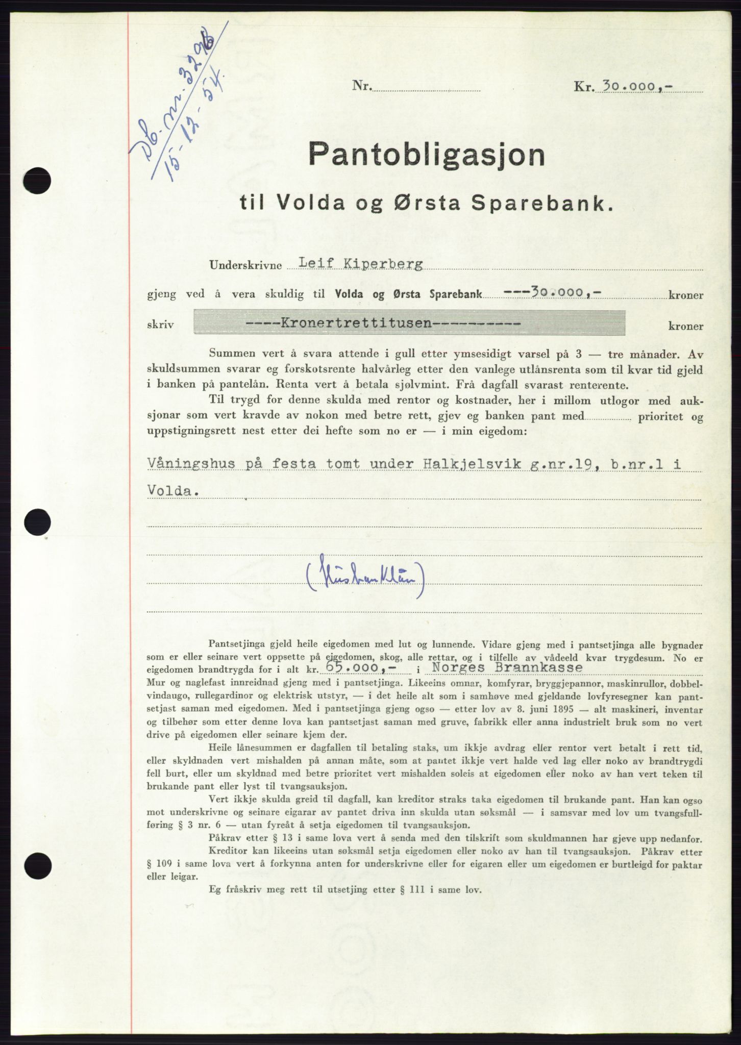 Søre Sunnmøre sorenskriveri, AV/SAT-A-4122/1/2/2C/L0126: Pantebok nr. 14B, 1954-1955, Dagboknr: 3296/1954