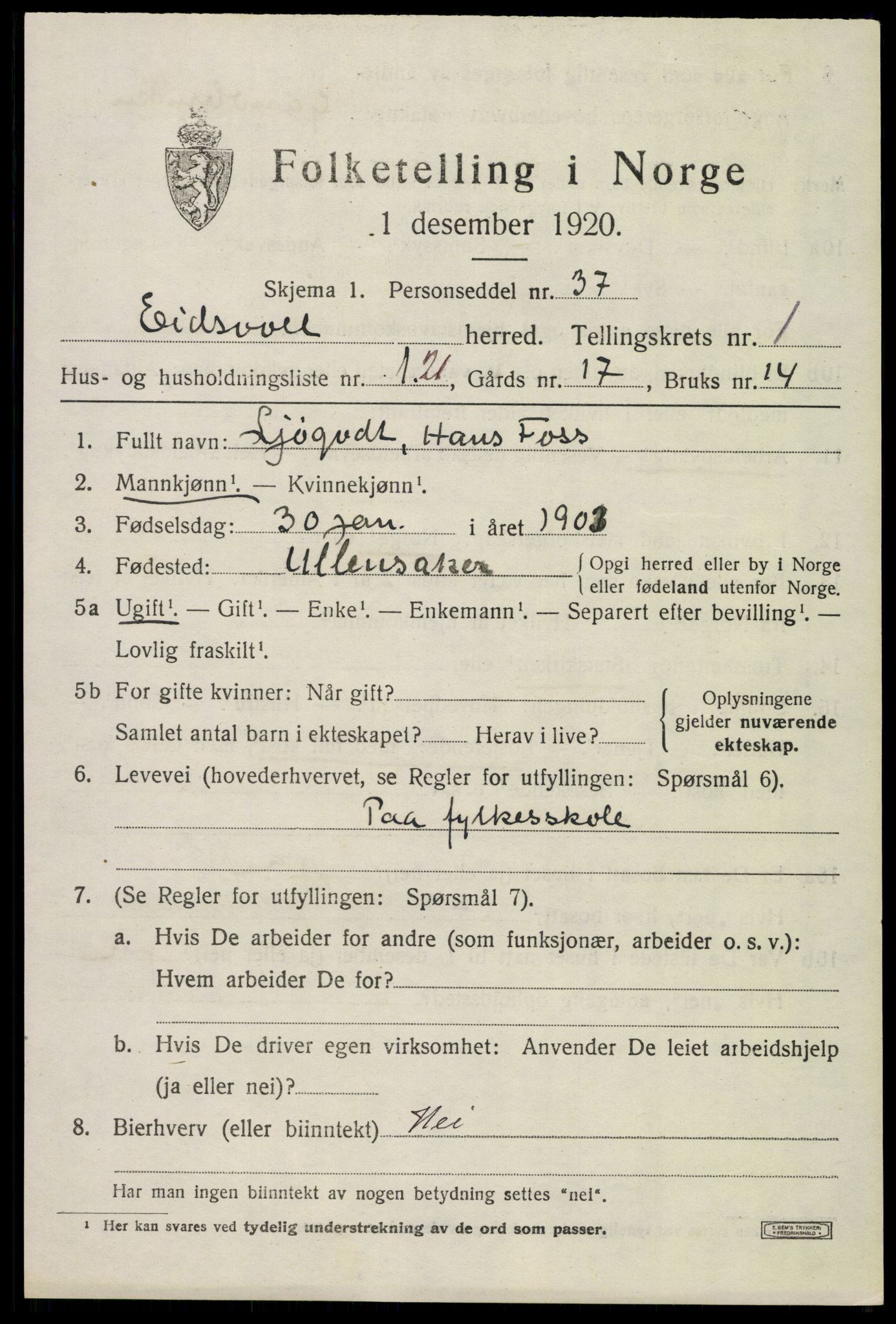 SAO, Folketelling 1920 for 0237 Eidsvoll herred, 1920, s. 5153