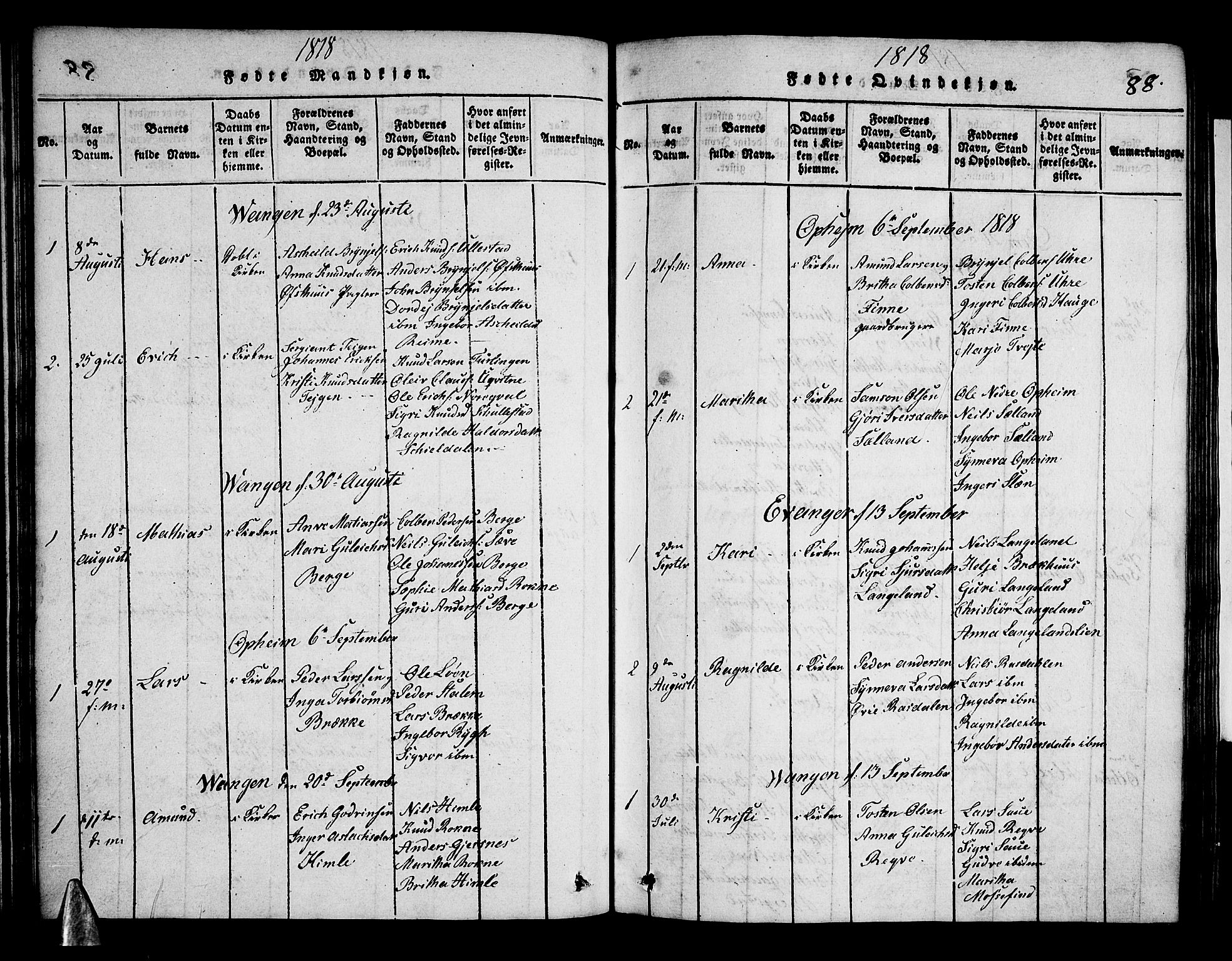 Voss sokneprestembete, AV/SAB-A-79001/H/Hab: Klokkerbok nr. A 1, 1816-1818, s. 88