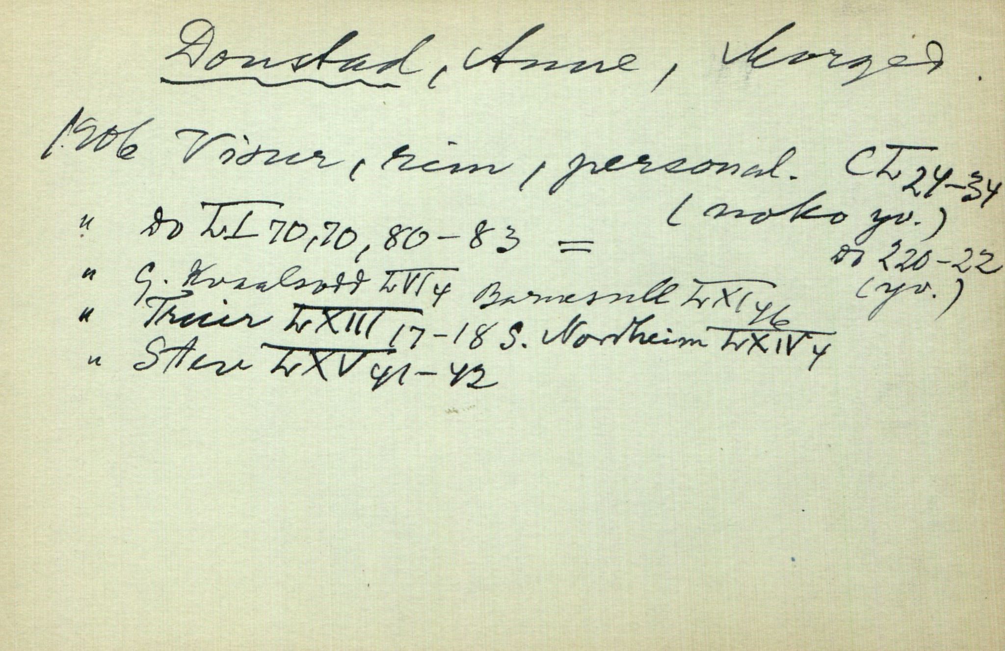 Rikard Berge, TEMU/TGM-A-1003/I/L0004: Personregister- D, 1910-1950
