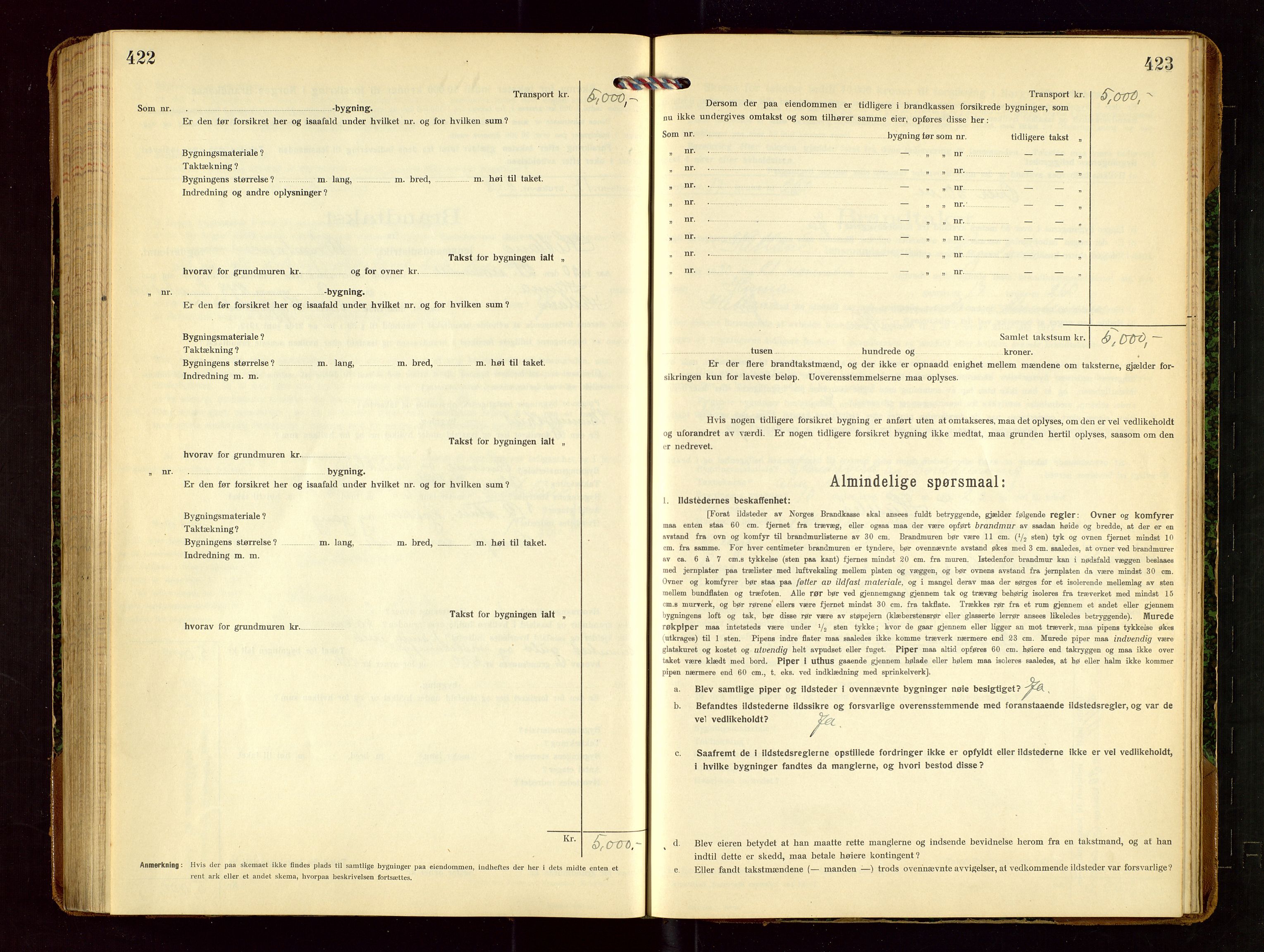 Hetland lensmannskontor, SAST/A-100101/Gob/L0002: "Brandtakstprotokol", 1918-1932, s. 422-423