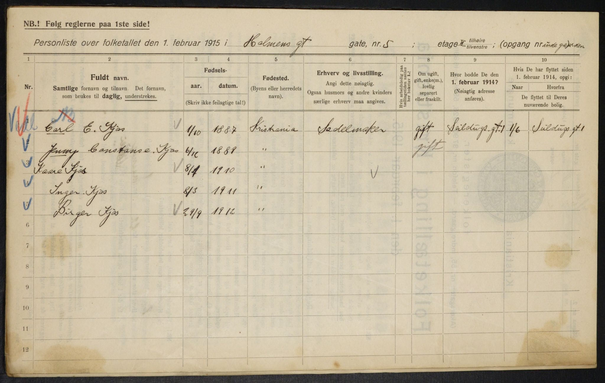 OBA, Kommunal folketelling 1.2.1915 for Kristiania, 1915, s. 40458