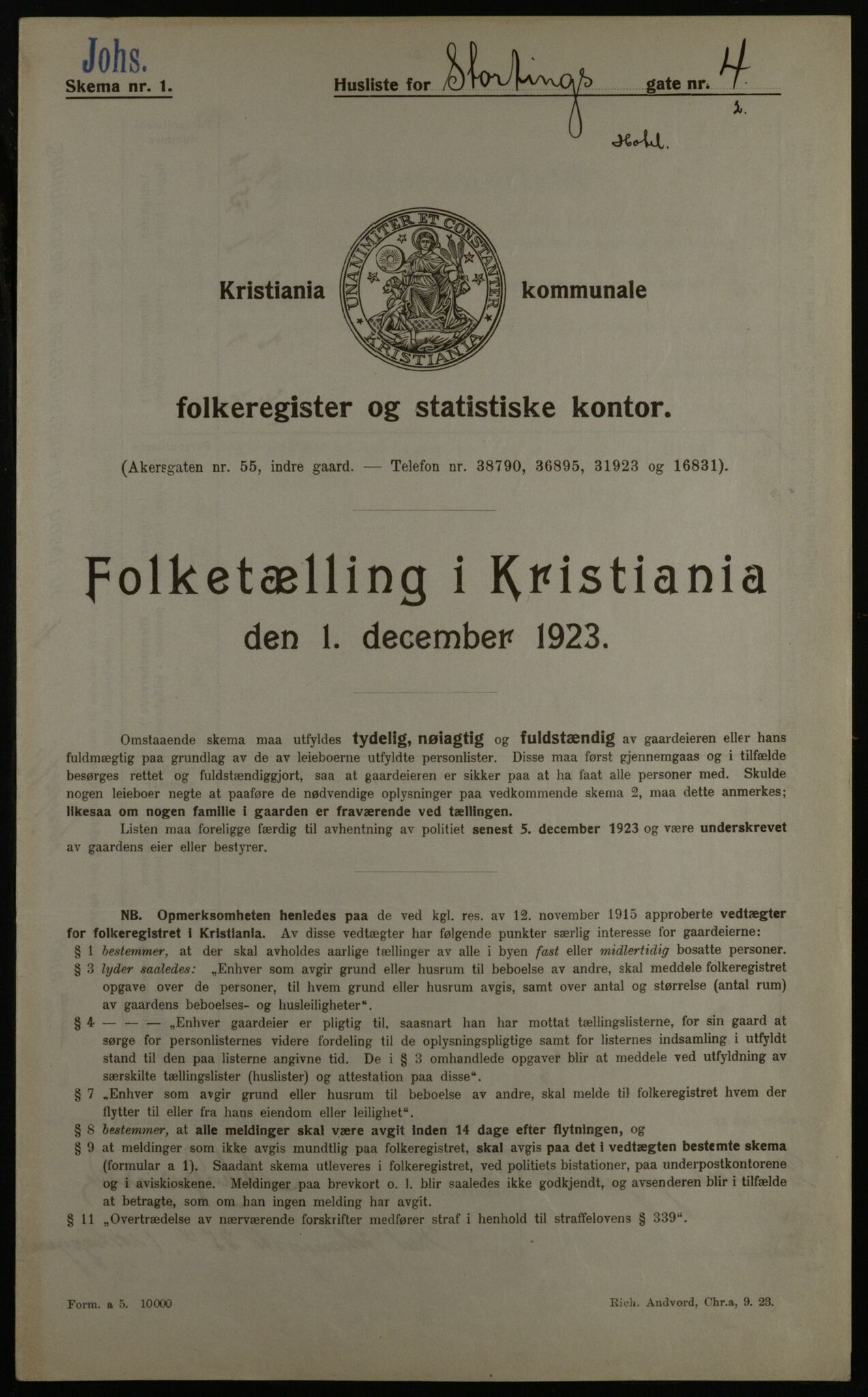 OBA, Kommunal folketelling 1.12.1923 for Kristiania, 1923, s. 114620