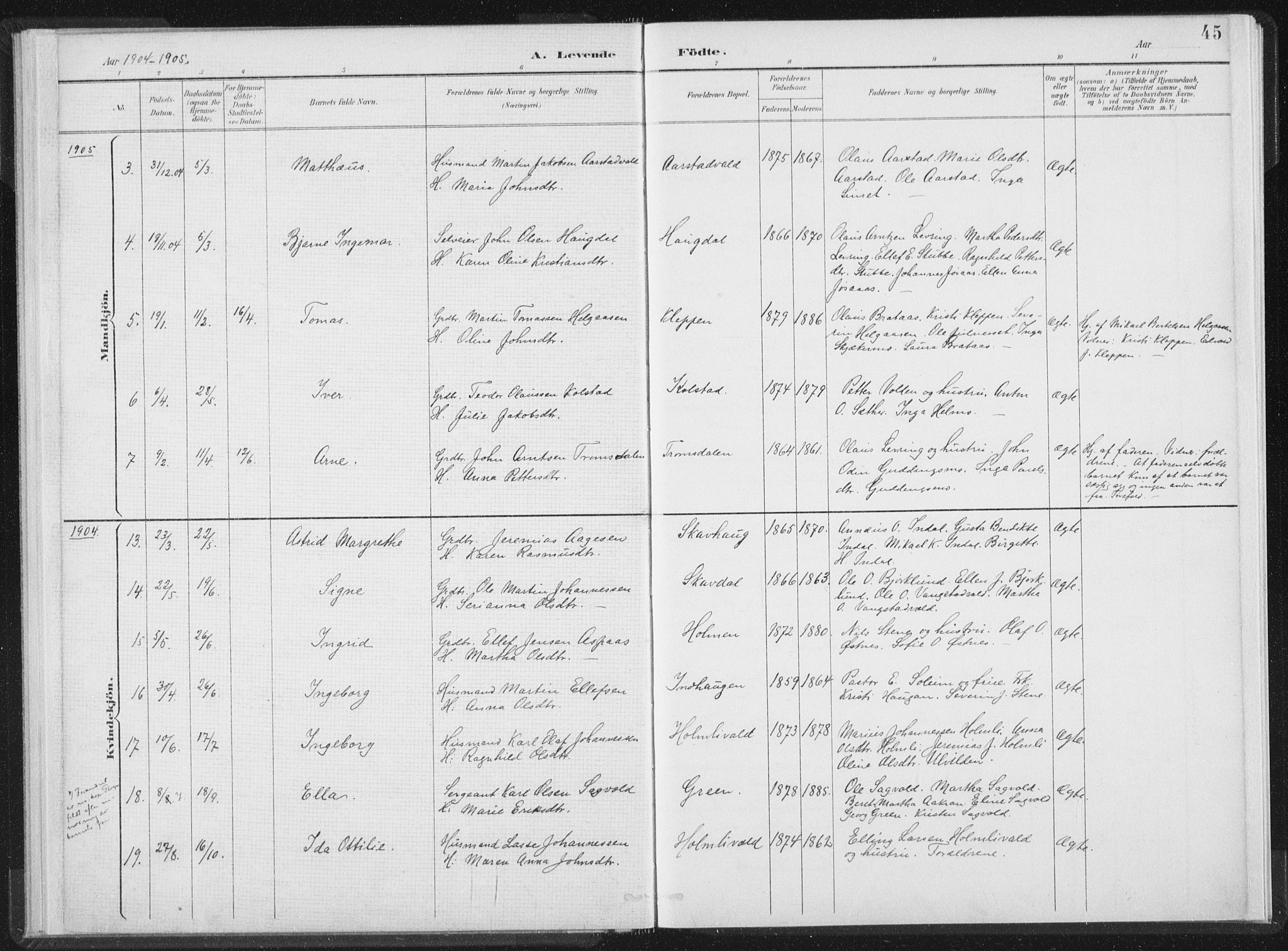 Ministerialprotokoller, klokkerbøker og fødselsregistre - Nord-Trøndelag, SAT/A-1458/724/L0263: Ministerialbok nr. 724A01, 1891-1907, s. 45