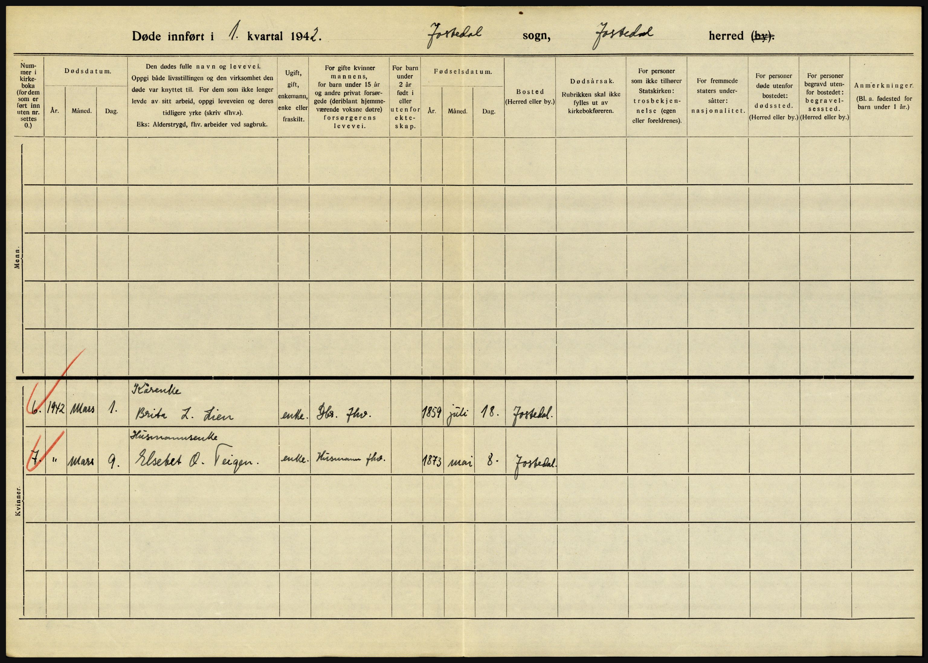 Statistisk sentralbyrå, Sosiodemografiske emner, Befolkning, AV/RA-S-2228/D/Df/Dfe/Dfeb/L0032: Sogn og Fjordane, 1942, s. 236