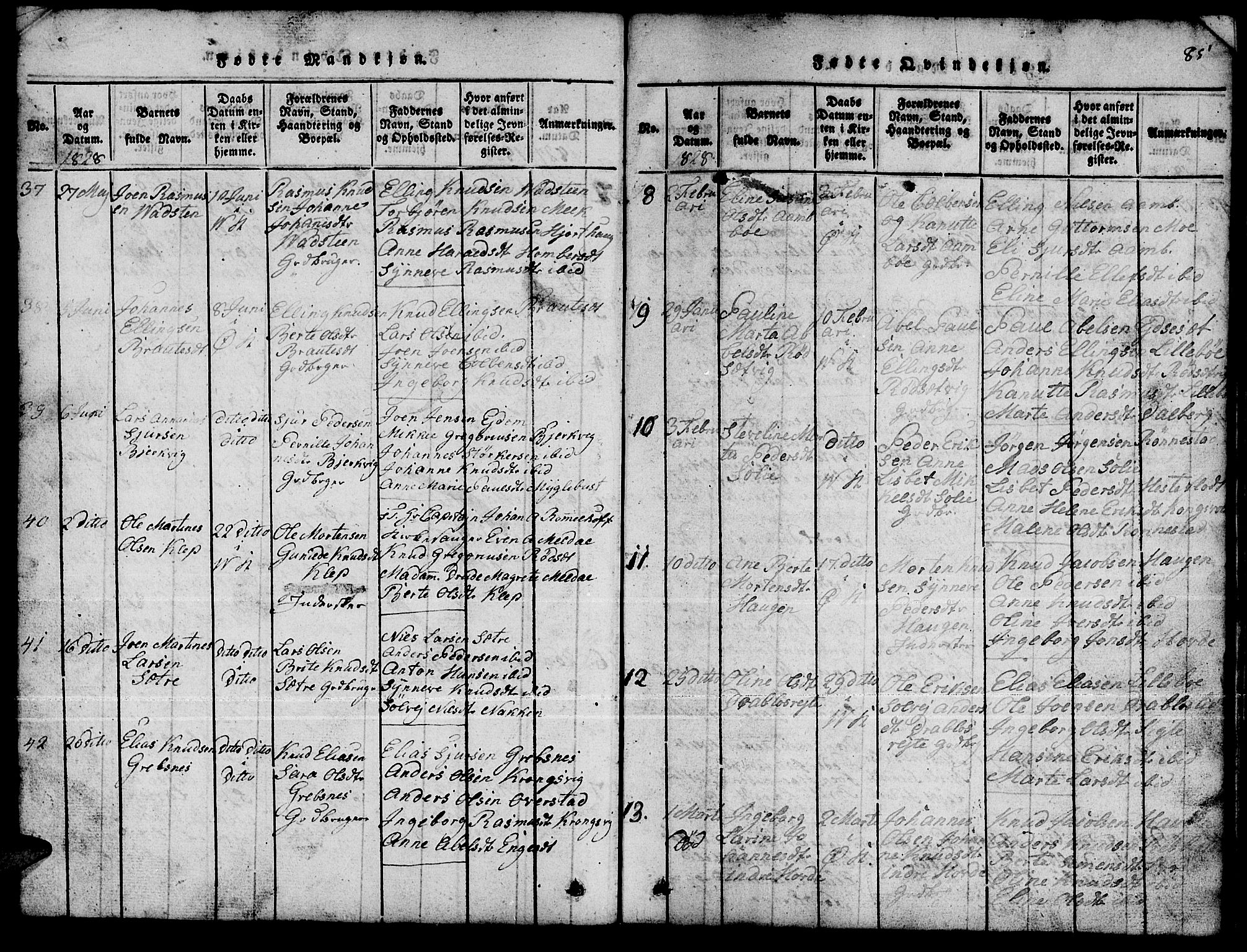 Ministerialprotokoller, klokkerbøker og fødselsregistre - Møre og Romsdal, AV/SAT-A-1454/511/L0155: Klokkerbok nr. 511C01, 1817-1829, s. 85