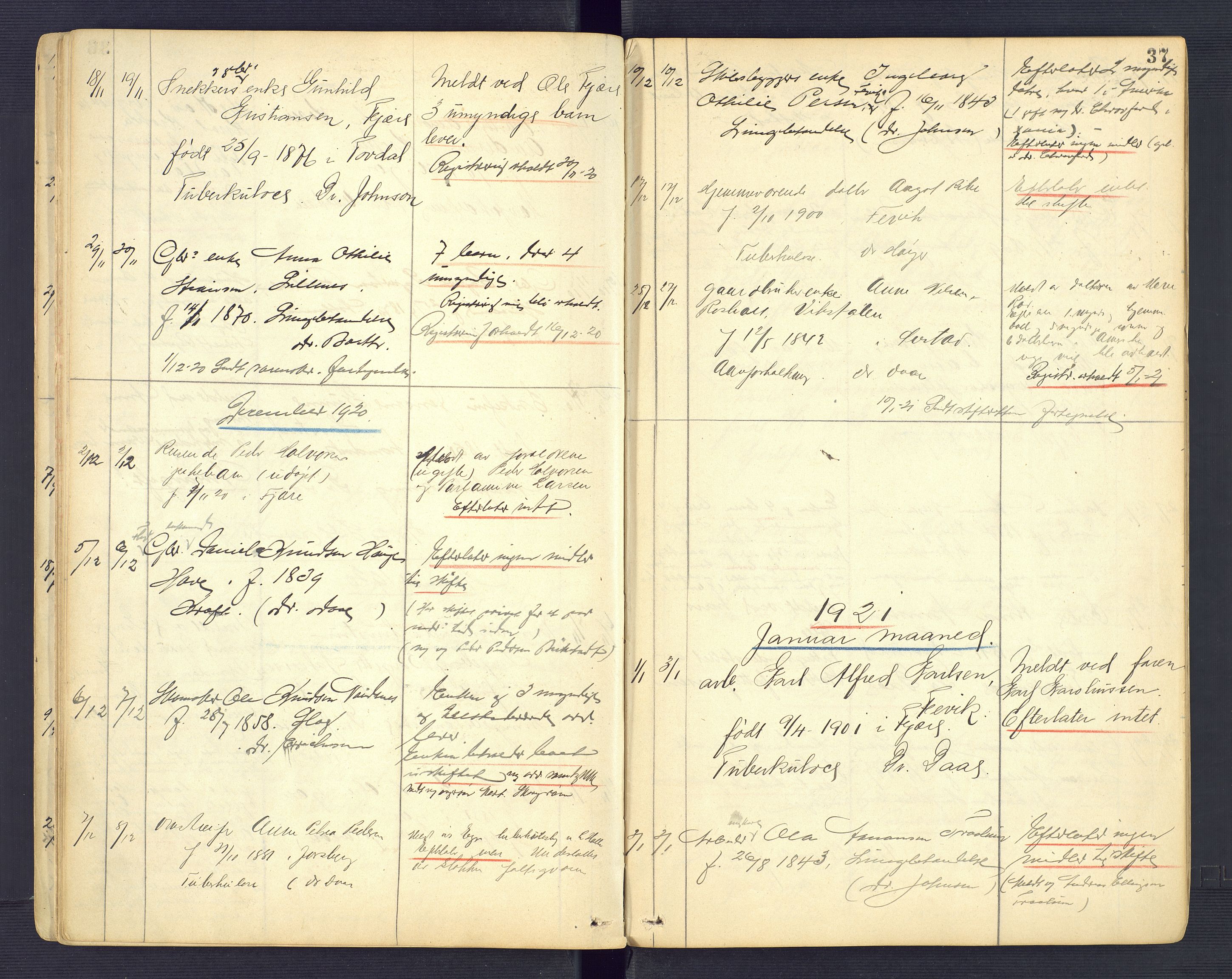 Landvik og Fjære lensmannskontor, AV/SAK-1241-0027/F/Fe/L0002: Anmeldte dødsfall nr 31, 1915-1926
