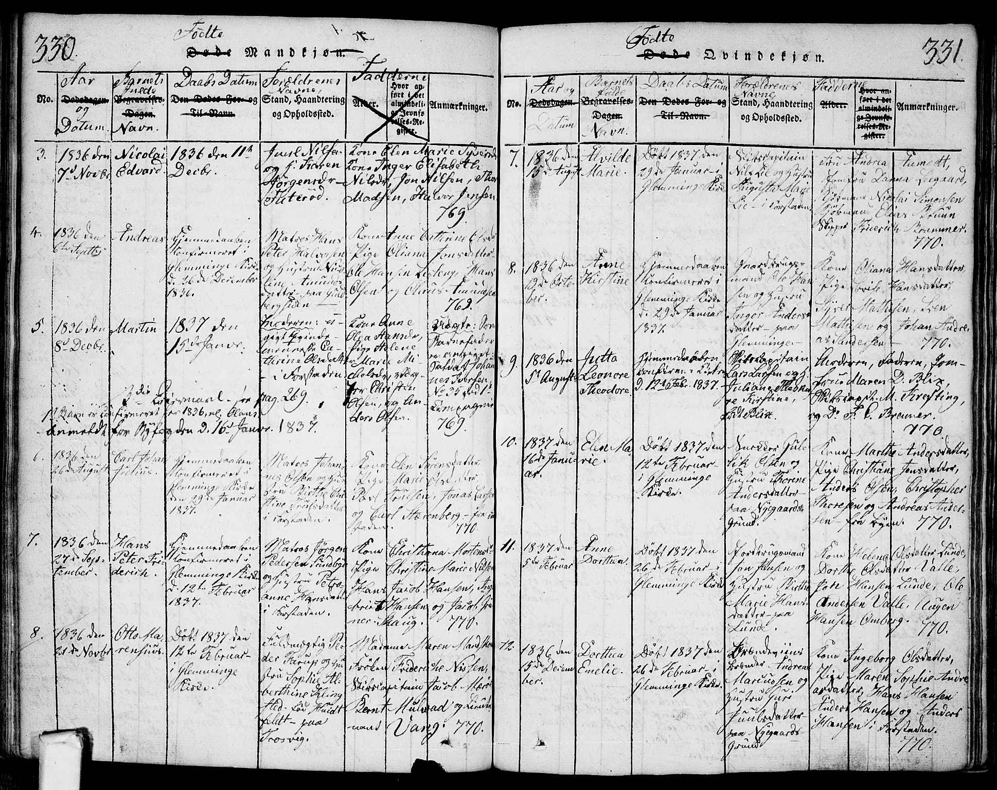 Glemmen prestekontor Kirkebøker, AV/SAO-A-10908/F/Fa/L0004: Ministerialbok nr. 4, 1816-1838, s. 330-331