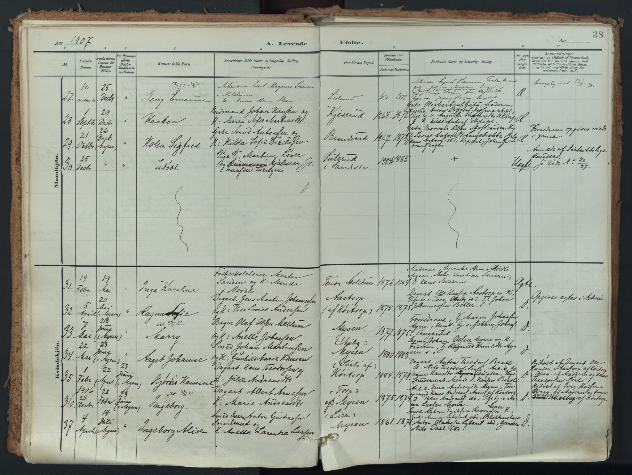 Eidsberg prestekontor Kirkebøker, AV/SAO-A-10905/F/Fa/L0014: Ministerialbok nr. I 14, 1902-1919, s. 38