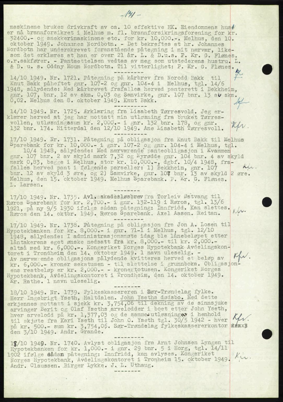 Gauldal sorenskriveri, SAT/A-0014/1/2/2C: Pantebok nr. A8, 1949-1949, Dagboknr: 1721/1949