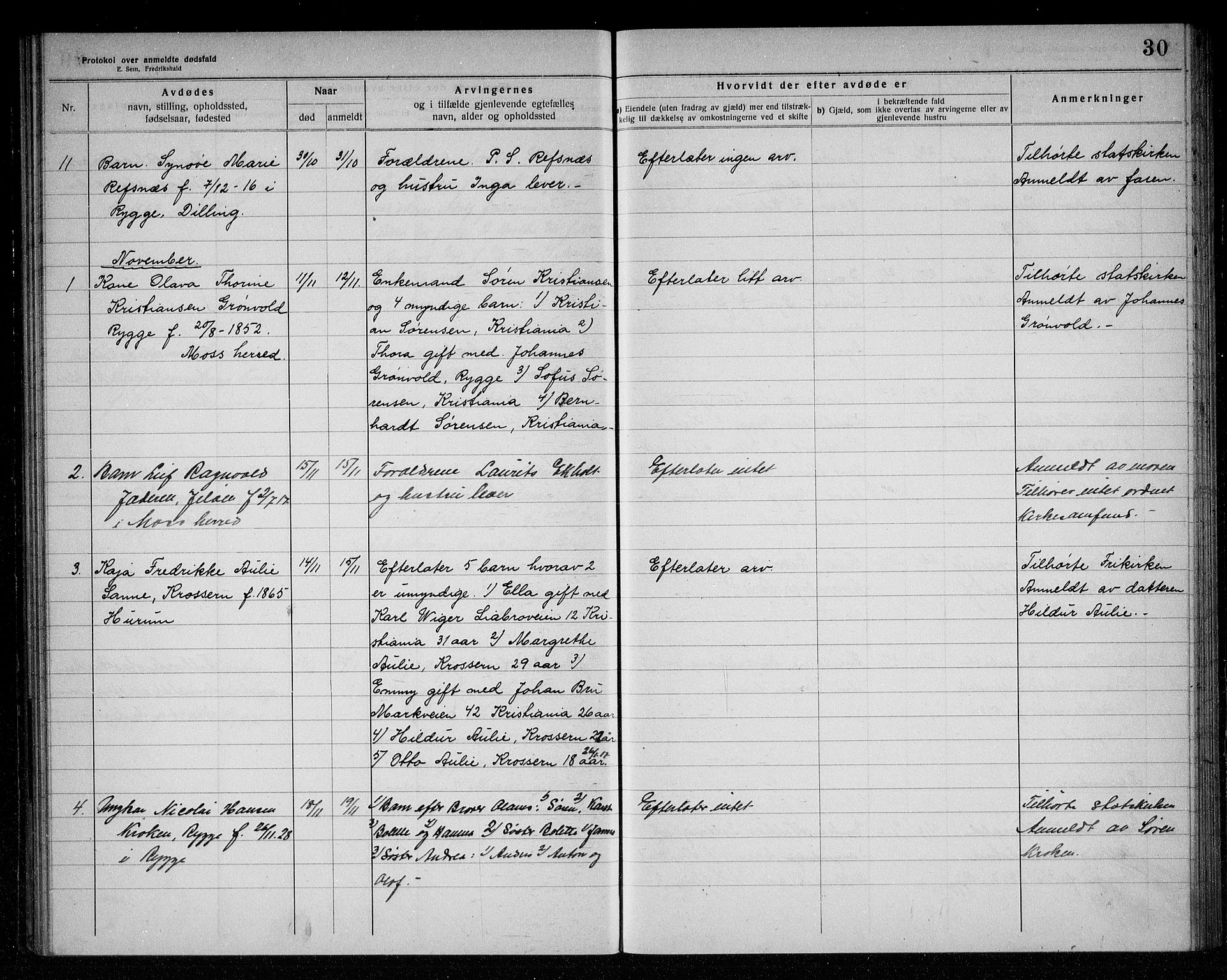 Rygge lensmannskontor, AV/SAO-A-10005/H/Ha/Haa/L0006: Dødsfallsprotokoll, 1916-1920, s. 30