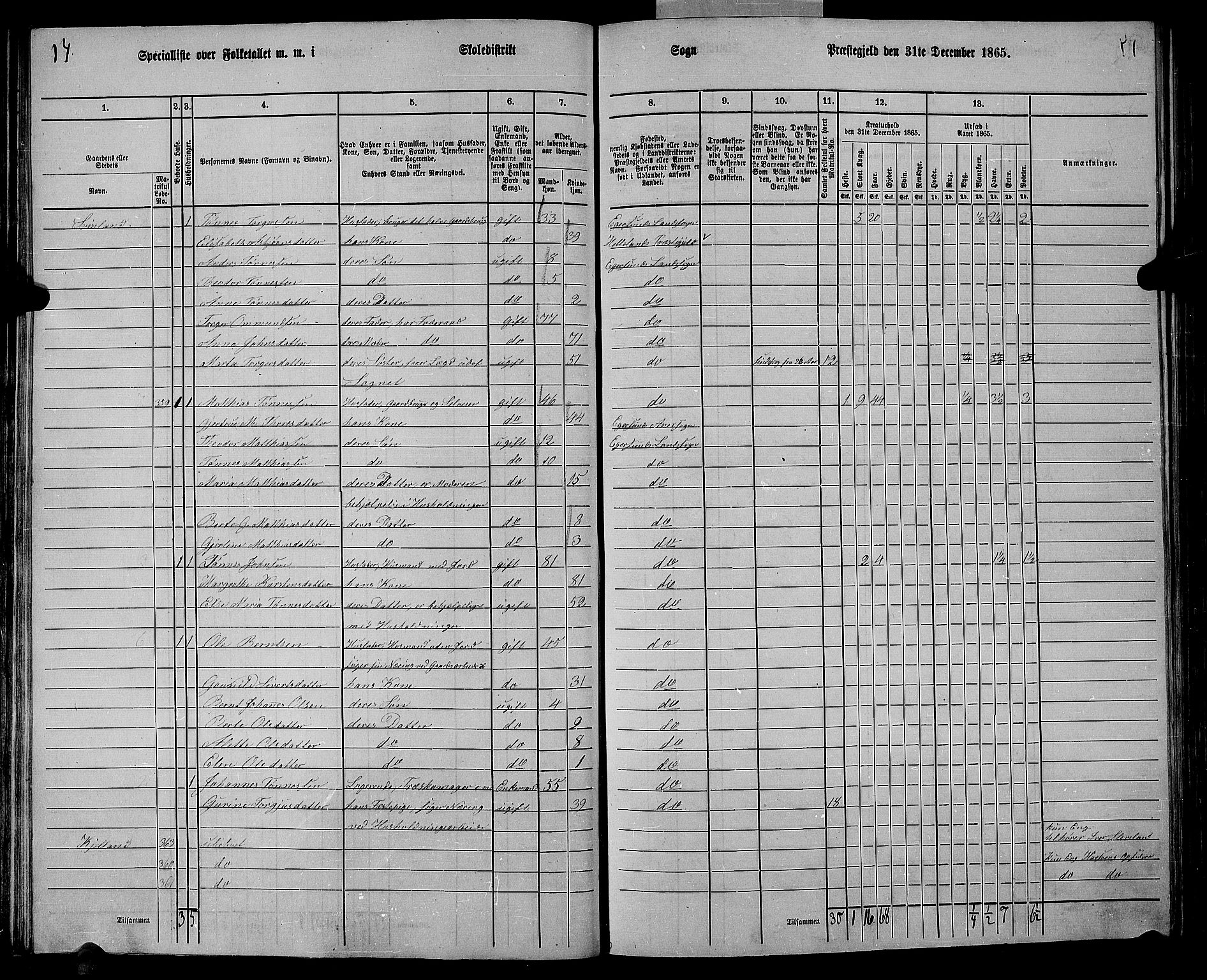 RA, Folketelling 1865 for 1116L Eigersund prestegjeld, Eigersund landsokn og Ogna sokn, 1865, s. 72