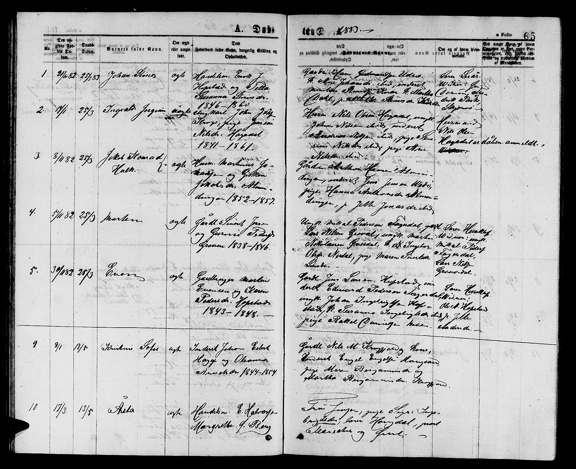 Ministerialprotokoller, klokkerbøker og fødselsregistre - Sør-Trøndelag, SAT/A-1456/657/L0715: Klokkerbok nr. 657C02, 1873-1888, s. 65