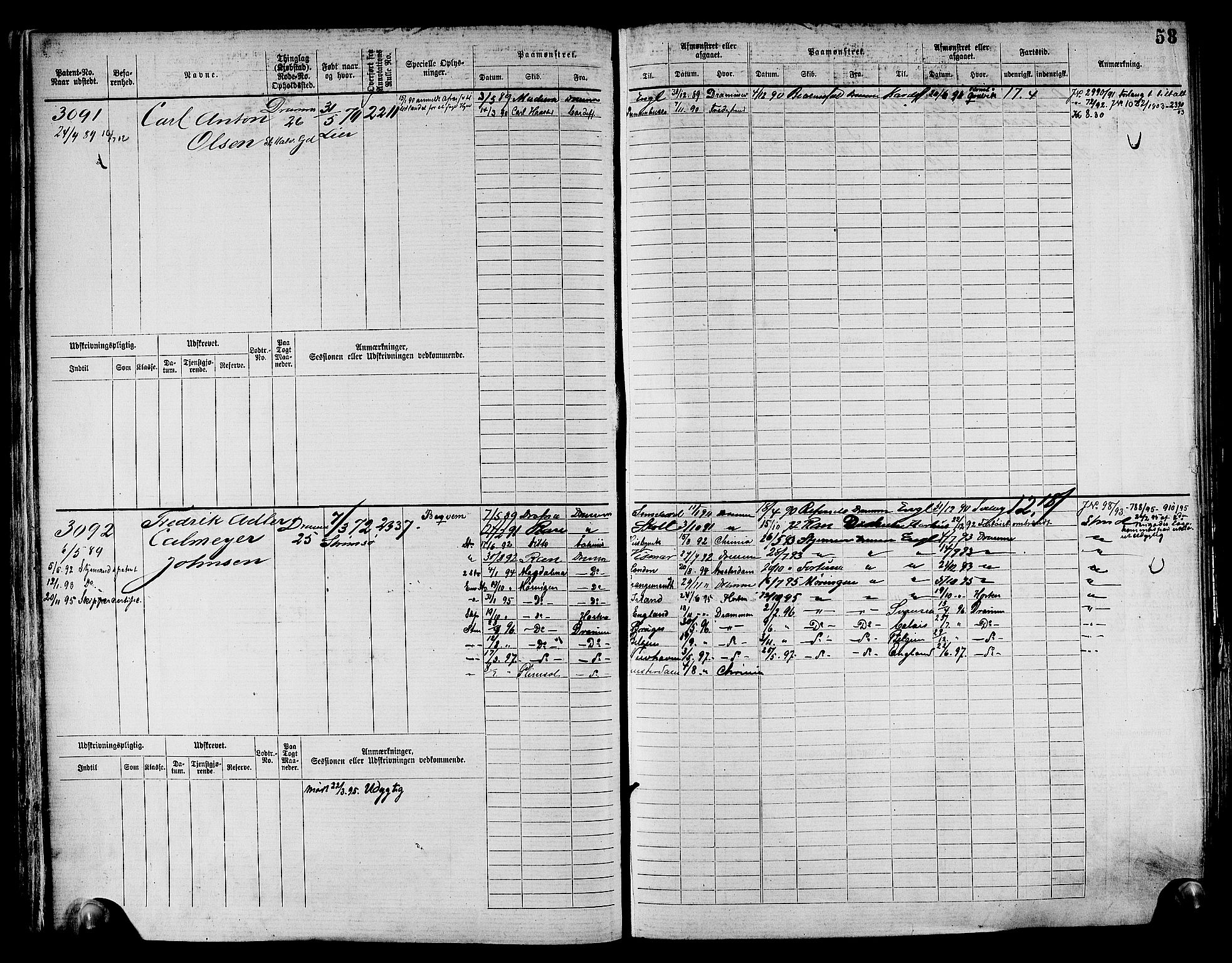 Drammen innrulleringsdistrikt, AV/SAKO-A-781/F/Fc/L0004: Hovedrulle, 1885, s. 61