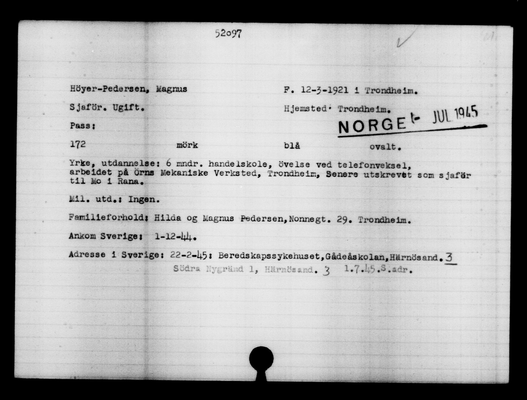 Utenriksstasjonene, Legasjonen i Stockholm, Flyktningkontoret, AV/RA-S-6753/V/Va/L0019: Kjesäterkartoteket, flyktninger med registreringsnr. 49600-55060, 1940-1945, s. 1570