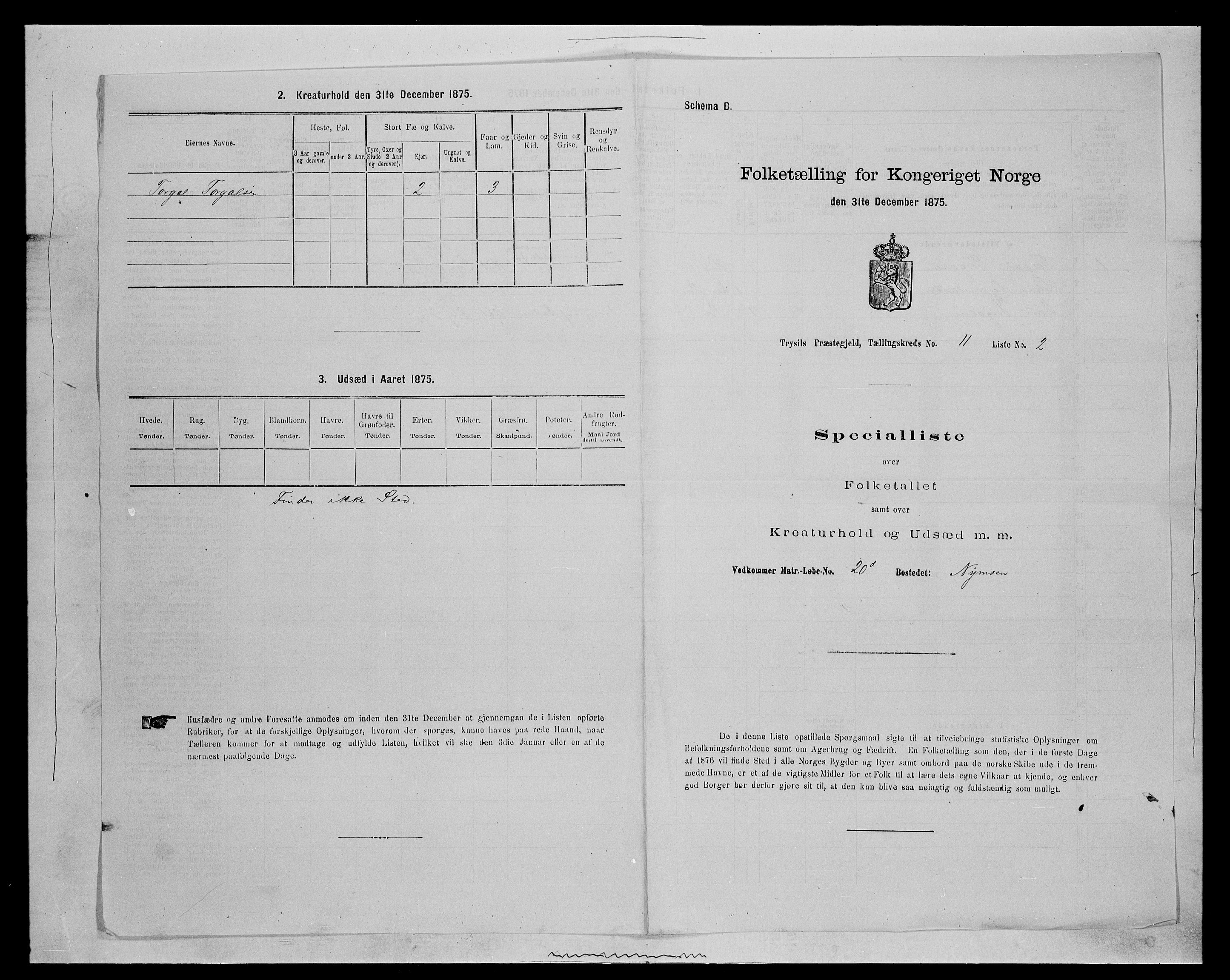 SAH, Folketelling 1875 for 0428P Trysil prestegjeld, 1875, s. 1227