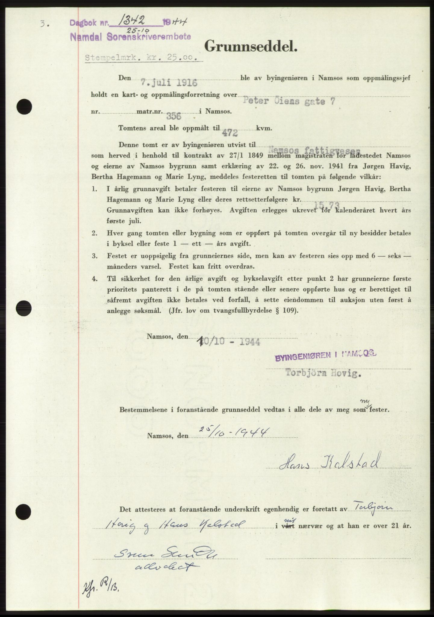 Namdal sorenskriveri, SAT/A-4133/1/2/2C: Pantebok nr. -, 1944-1945, Dagboknr: 1342/1944