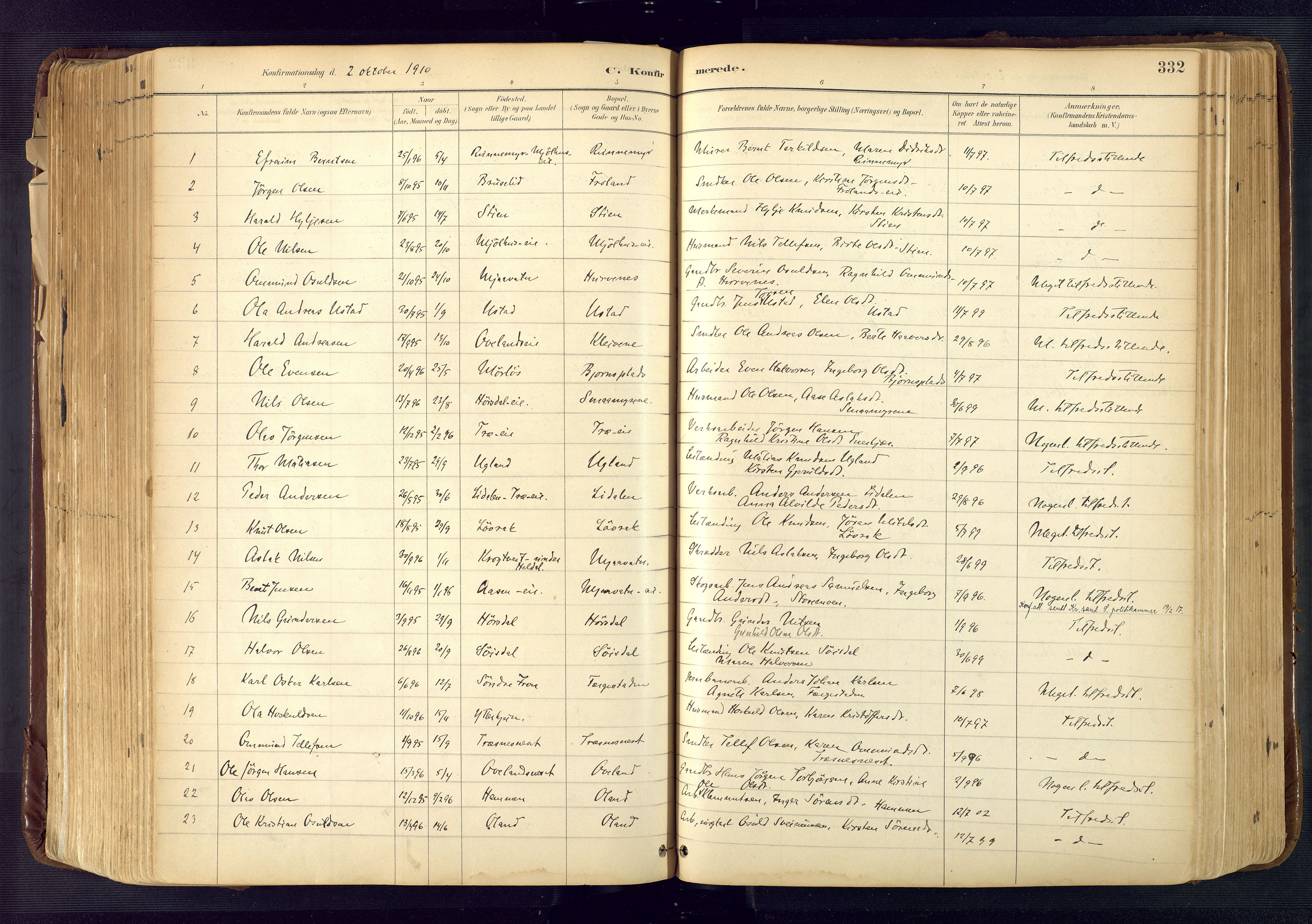 Froland sokneprestkontor, AV/SAK-1111-0013/F/Fa/L0005: Ministerialbok nr. A 5, 1882-1921, s. 332