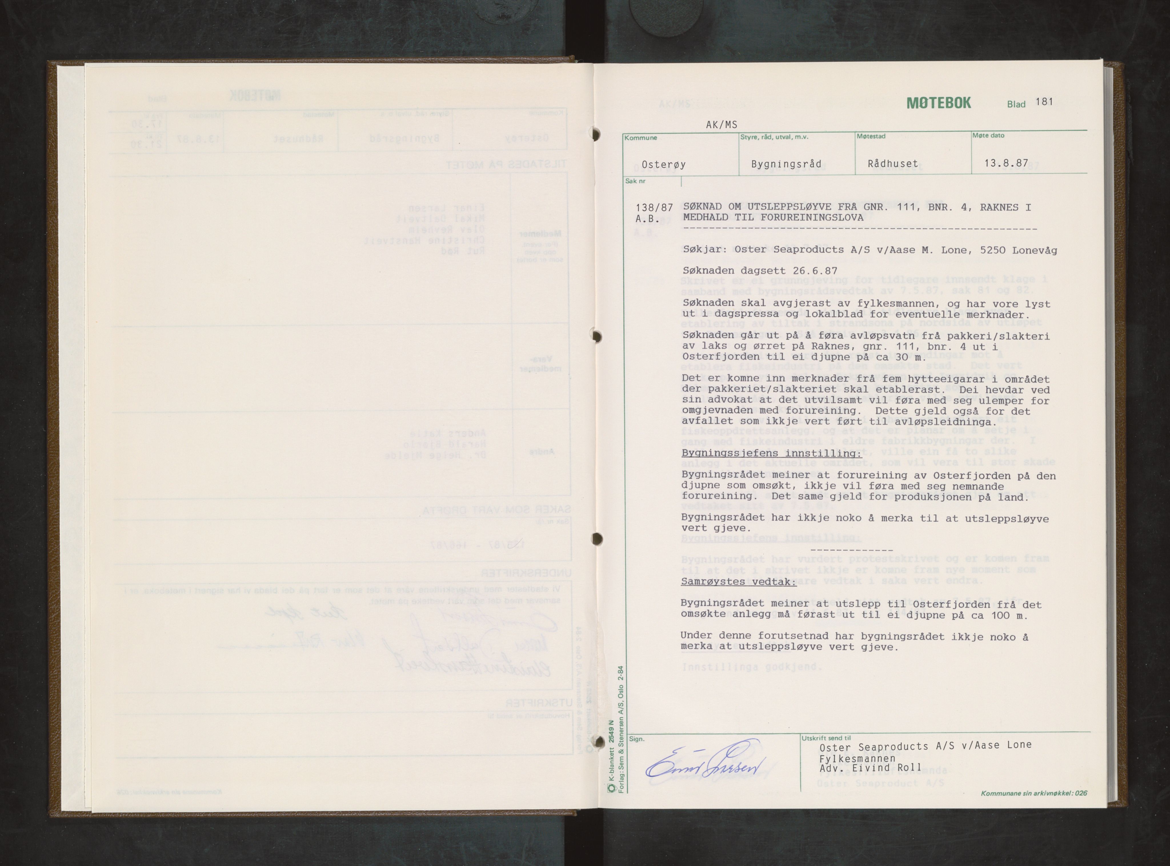Osterøy kommune. Bygningsrådet, IKAH/1253b-511/A/Aa/L0021: Møtebok Osterøy bygningsråd, 1987
