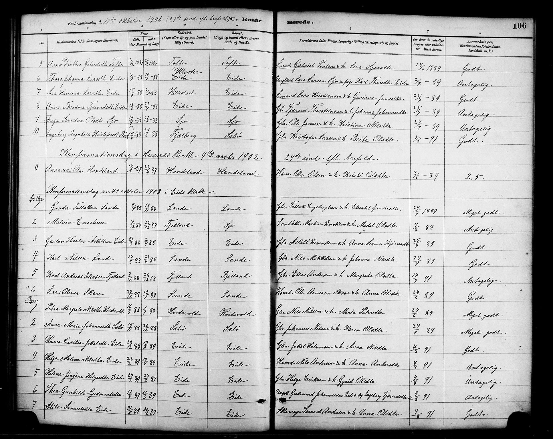 Fjelberg sokneprestembete, AV/SAB-A-75201/H/Hab: Klokkerbok nr. B 4, 1889-1919, s. 106