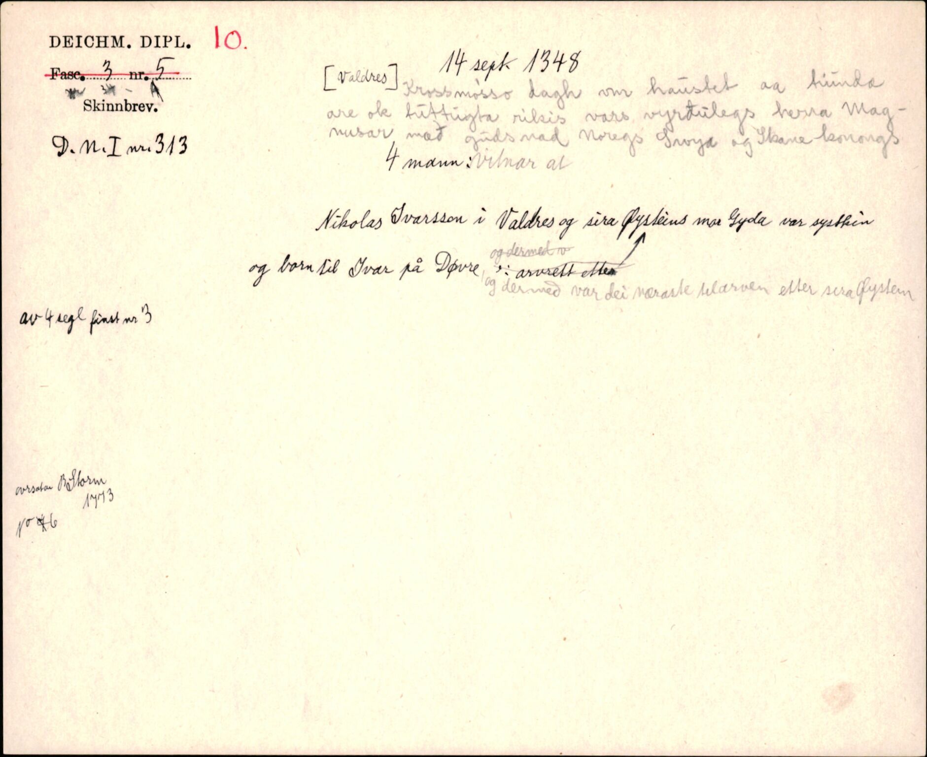 Riksarkivets diplomsamling, AV/RA-EA-5965/F35/F35j/L0001: Regestsedler: Deichmanske diplomer nr. 1-450, s. 25