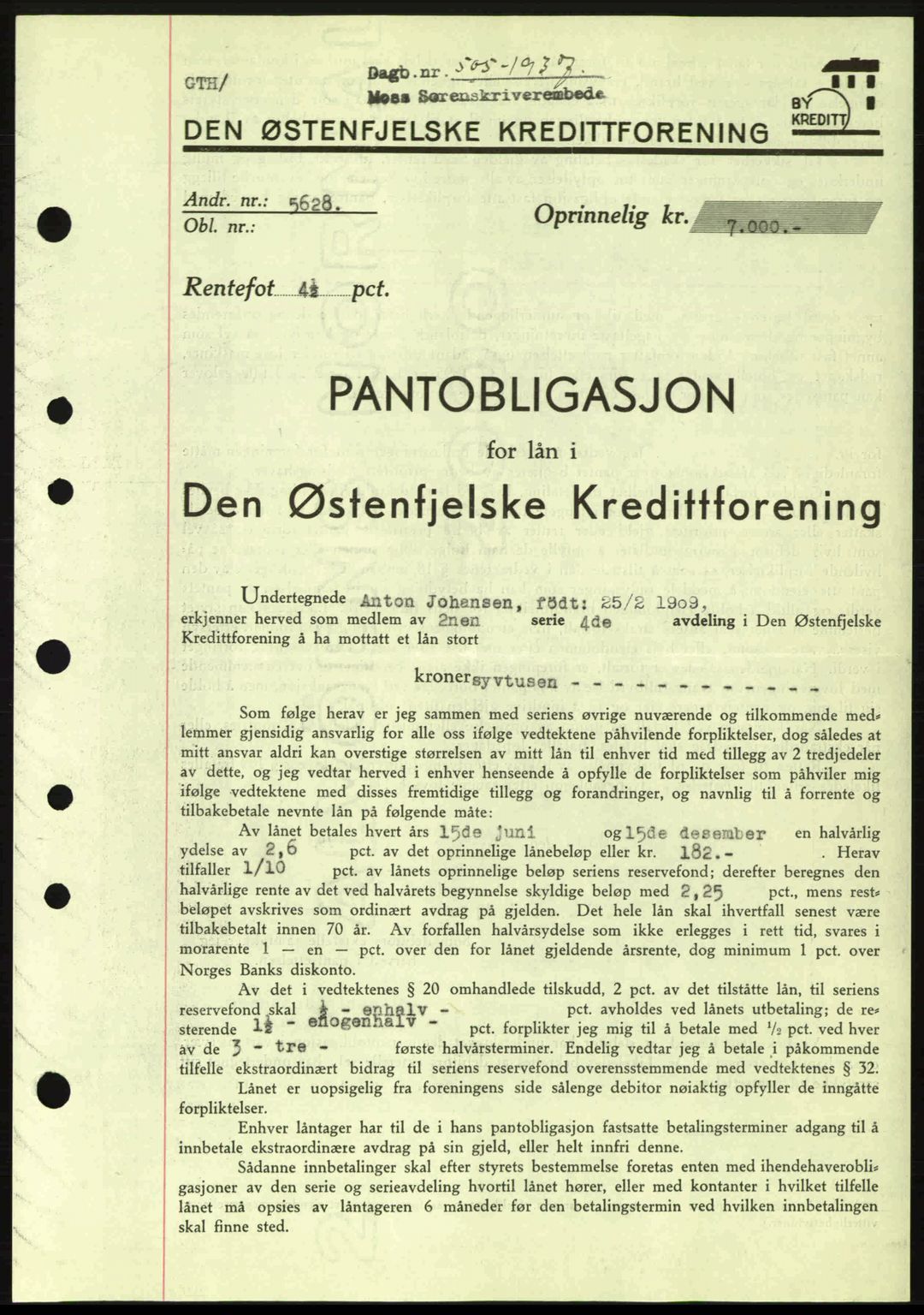 Moss sorenskriveri, SAO/A-10168: Pantebok nr. B3, 1937-1937, Dagboknr: 505/1937