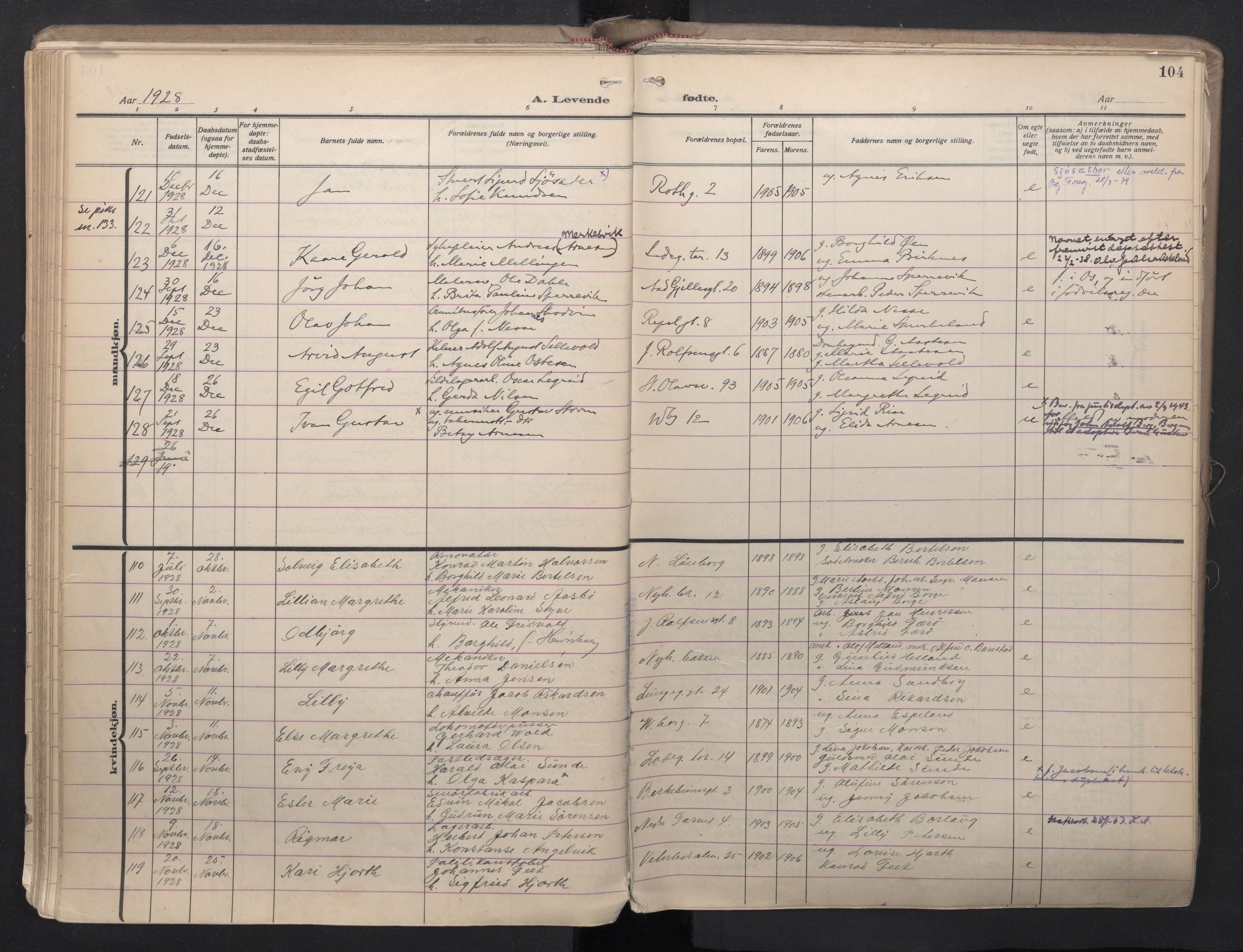Sandviken Sokneprestembete, AV/SAB-A-77601/H/Ha/L0008: Ministerialbok nr. B 5, 1924-1944, s. 104